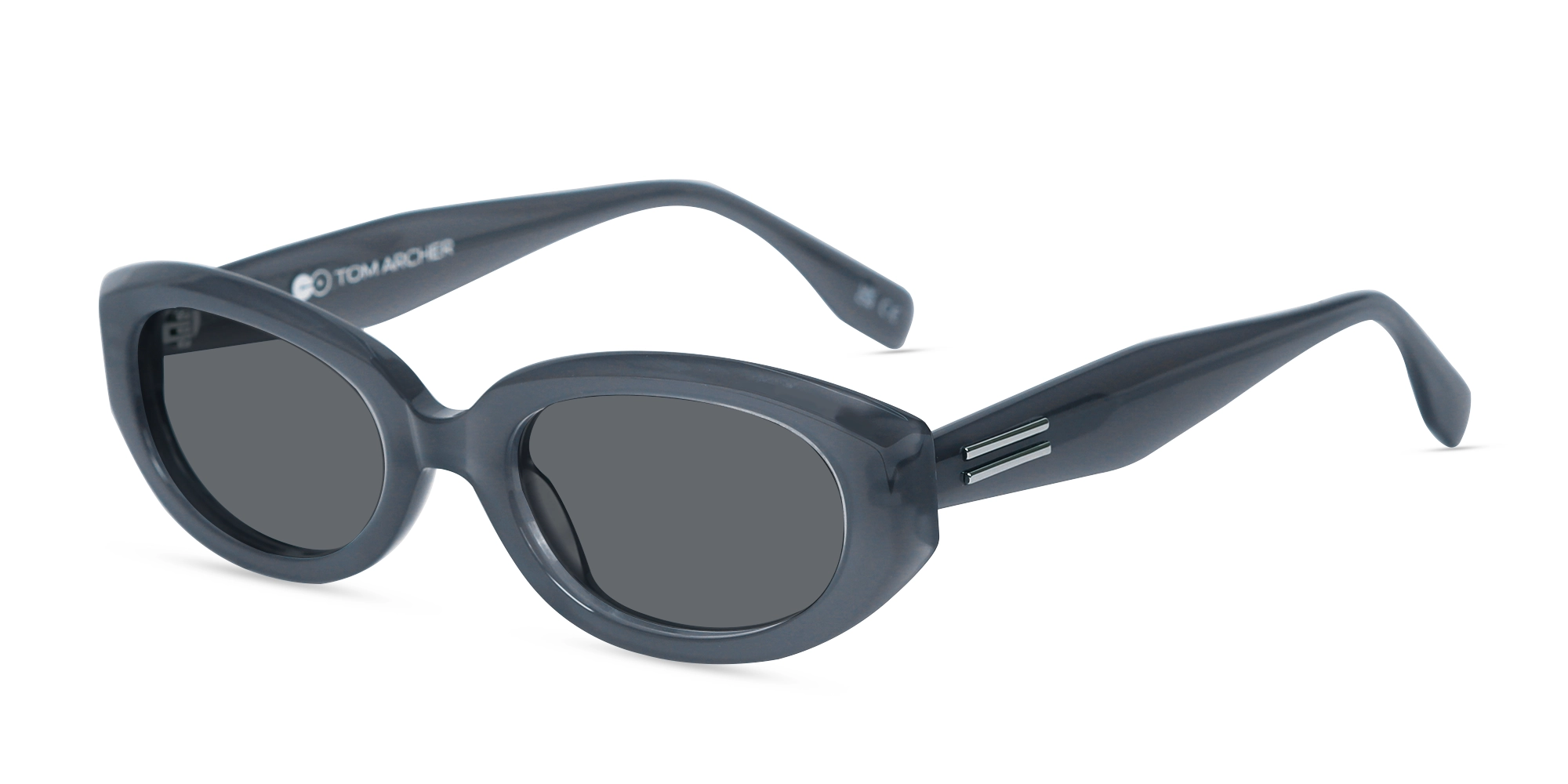 Matte Bluish Grey Oval Acetate Full Rim Sunglasses