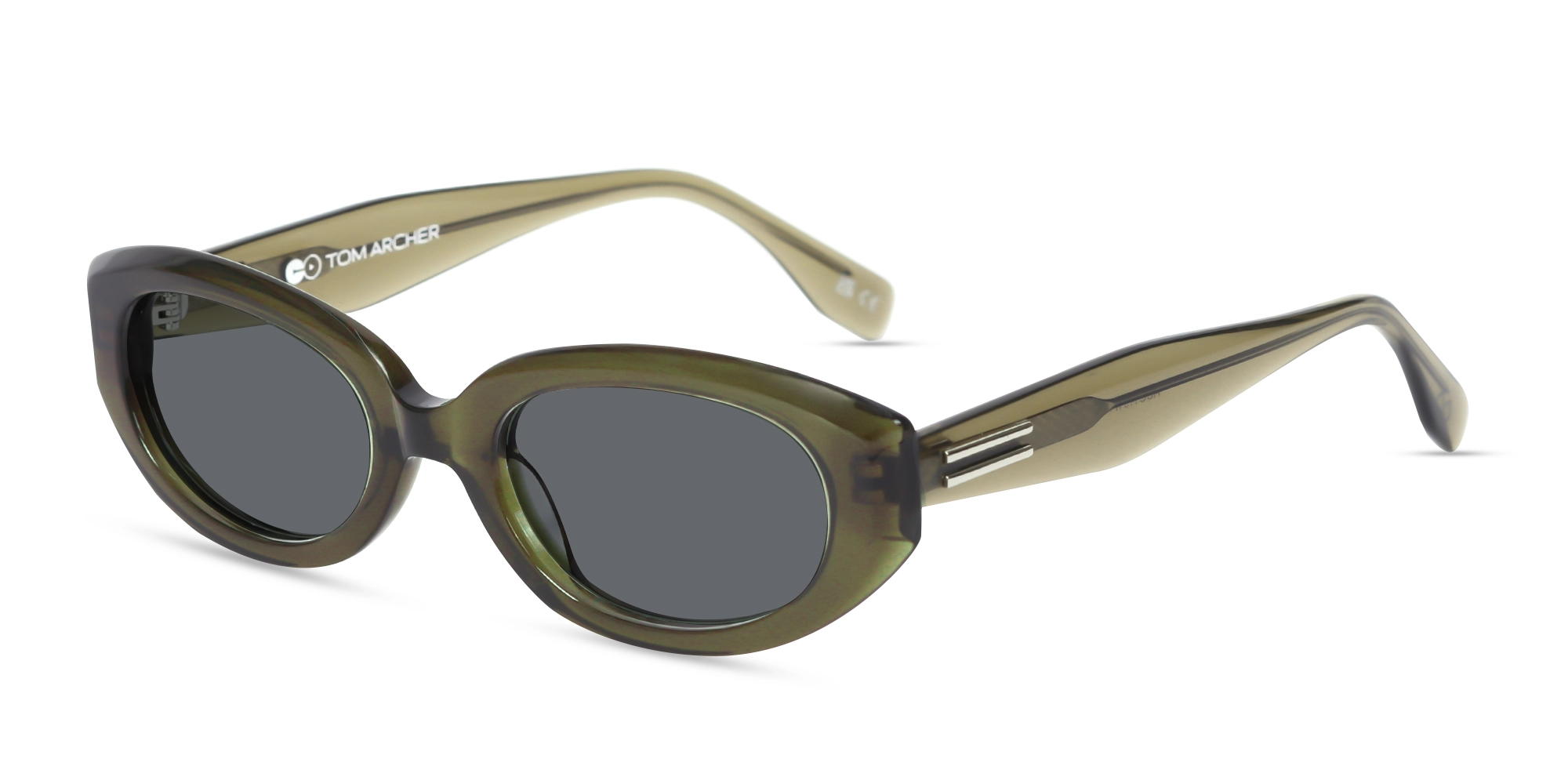 Crystal Khaki Oval Acetate Full Rim Sunglasses