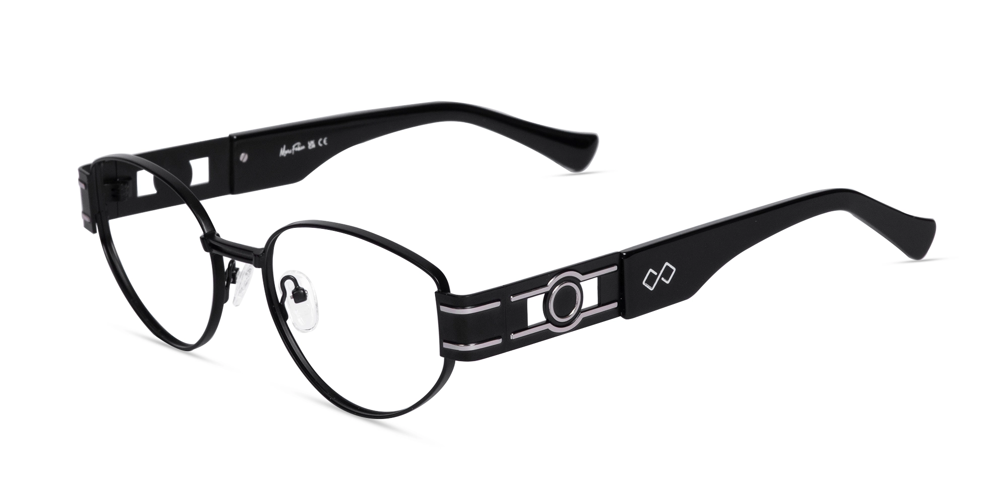 Matte Black Oval Full Rim Metal Glasses-1