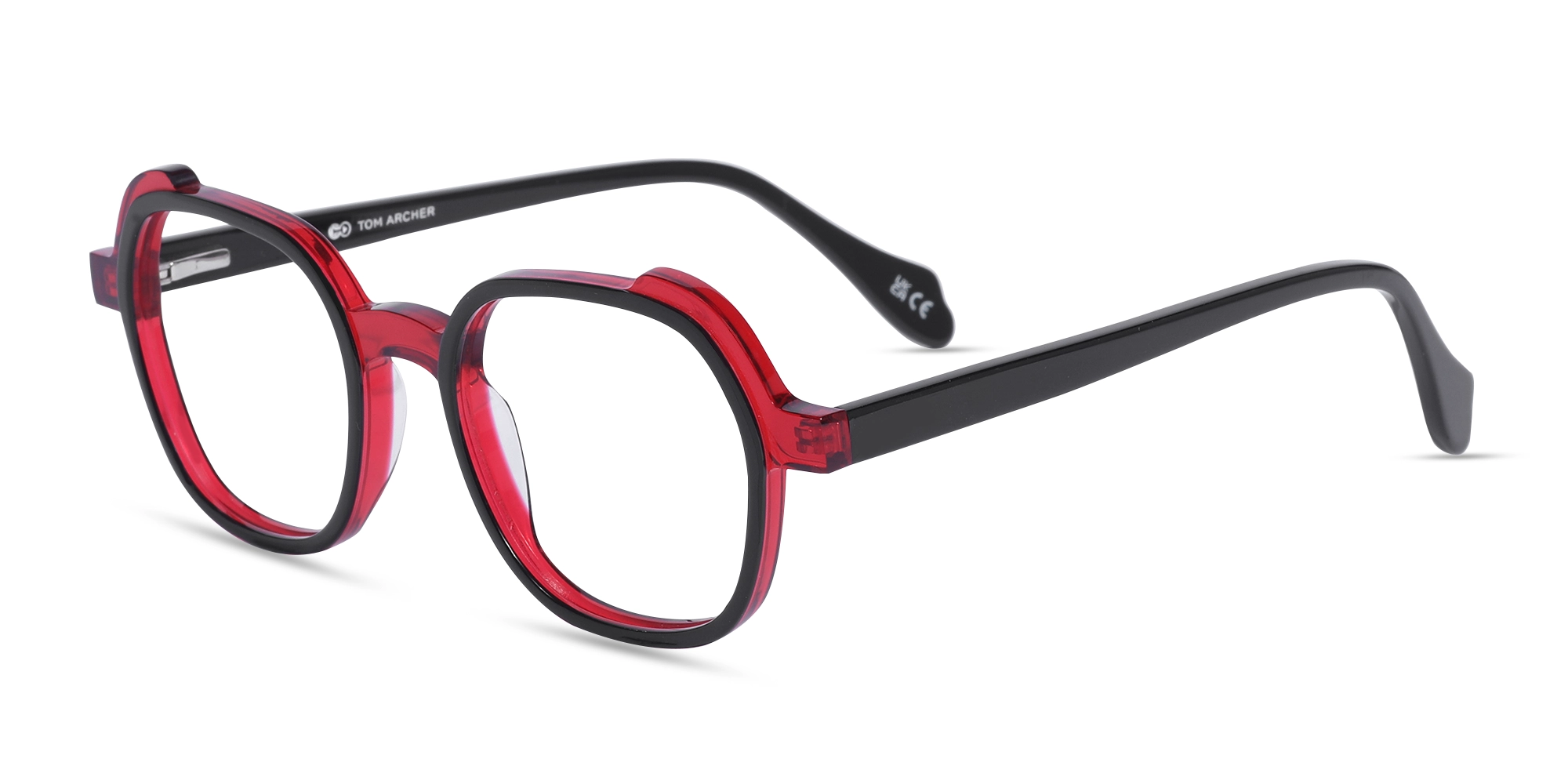 Black & Red Square Full Rim Glasses