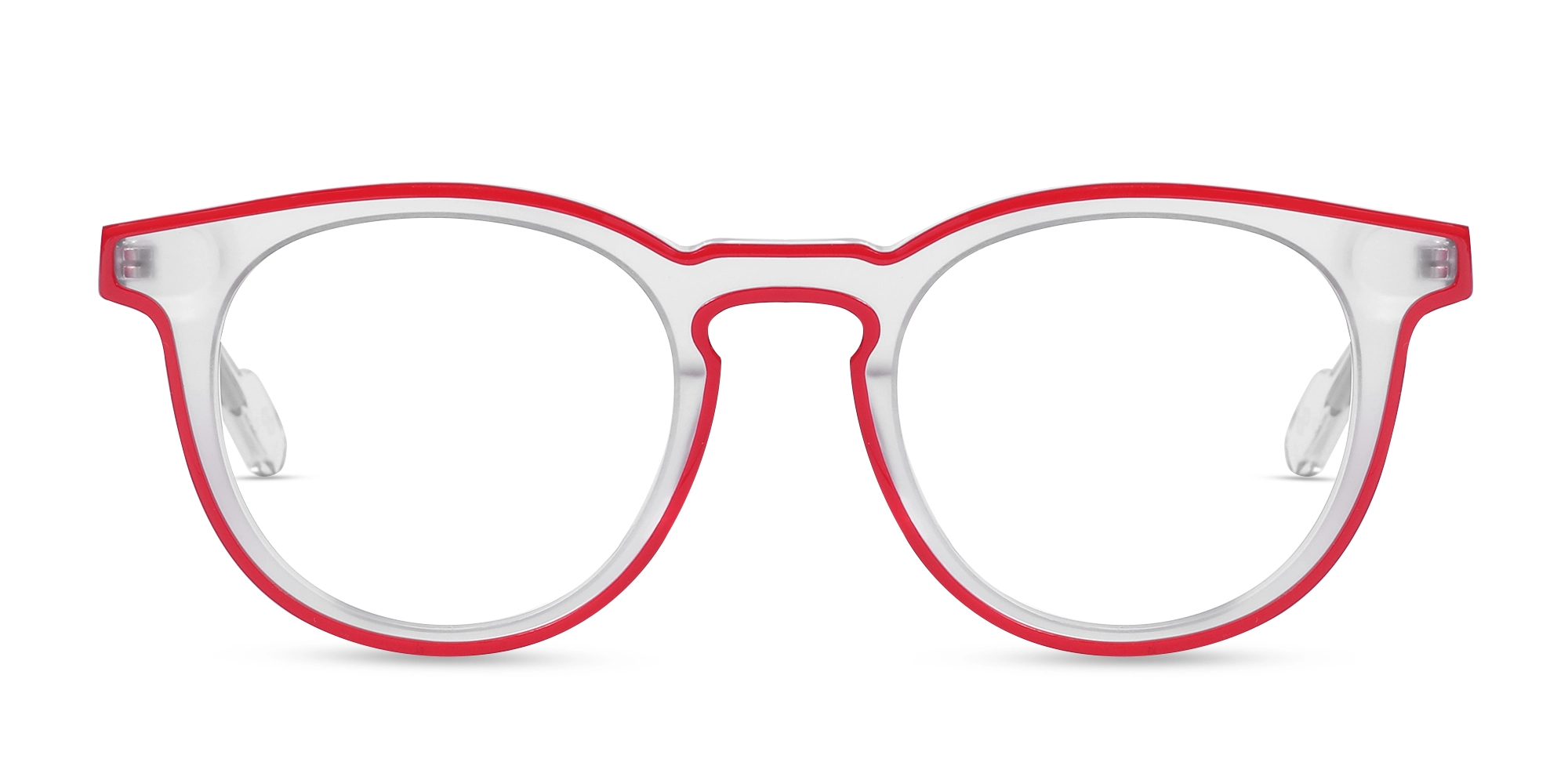 Matte Transparent & Red Round Eyeglasses