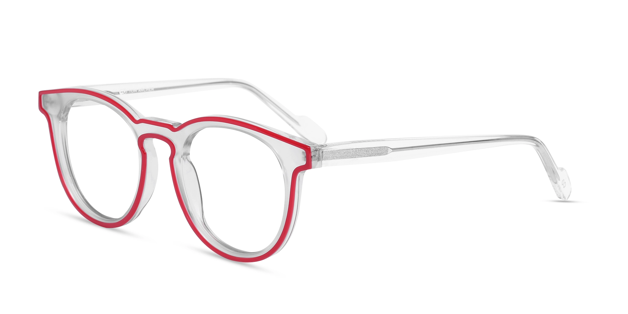 Matte Transparent & Red Round Eyeglasses