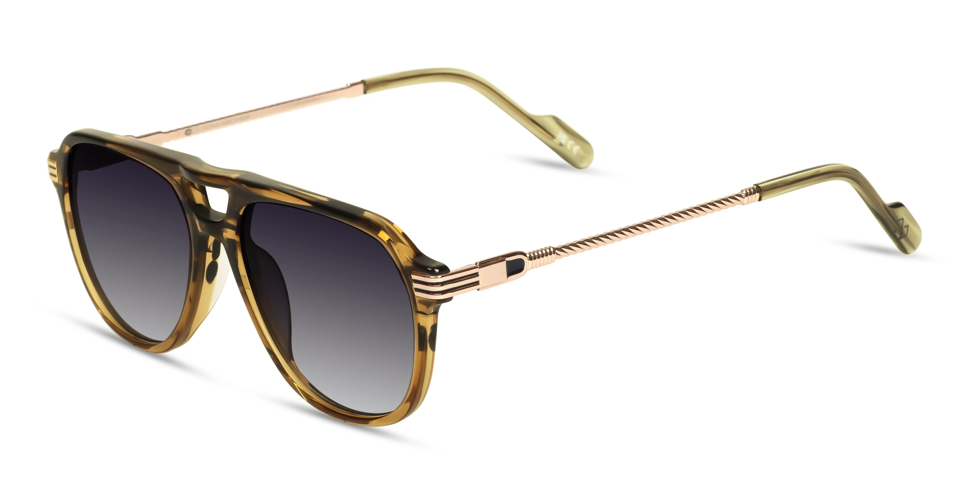 Crystal Gold & Black Marble Pilot Sunglasses