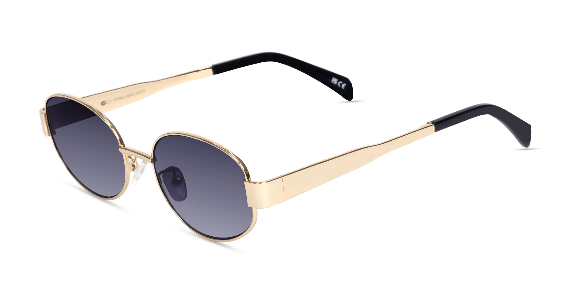 Champagne Gold Oval Metal Full Rim Sunglasses-1
