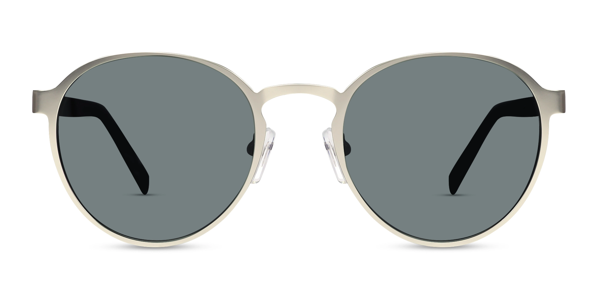 Matte Silver Round Metal Full-Rim Sunglasses 1