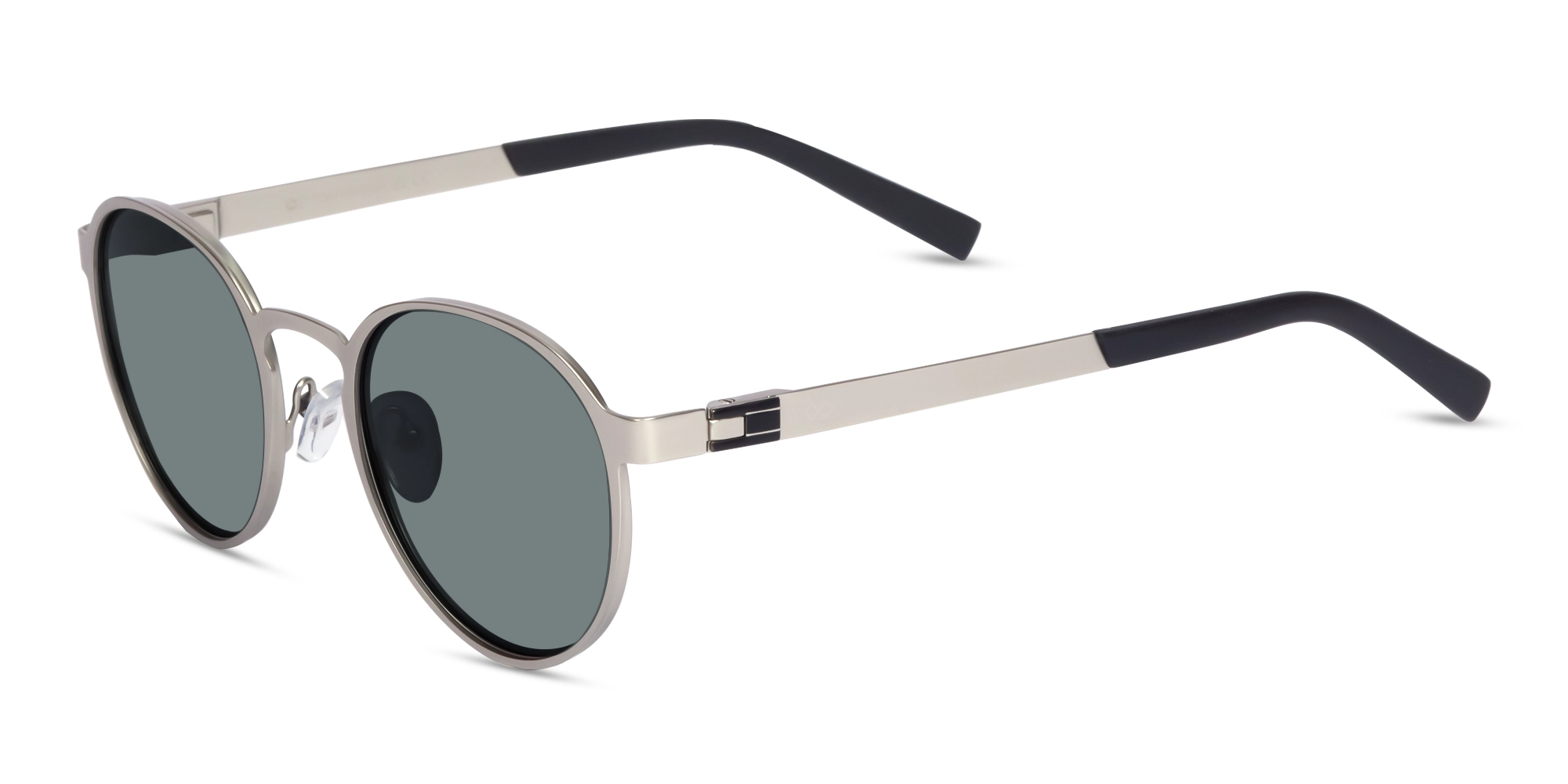 Matte Silver Round Metal Full-Rim Sunglasses 1
