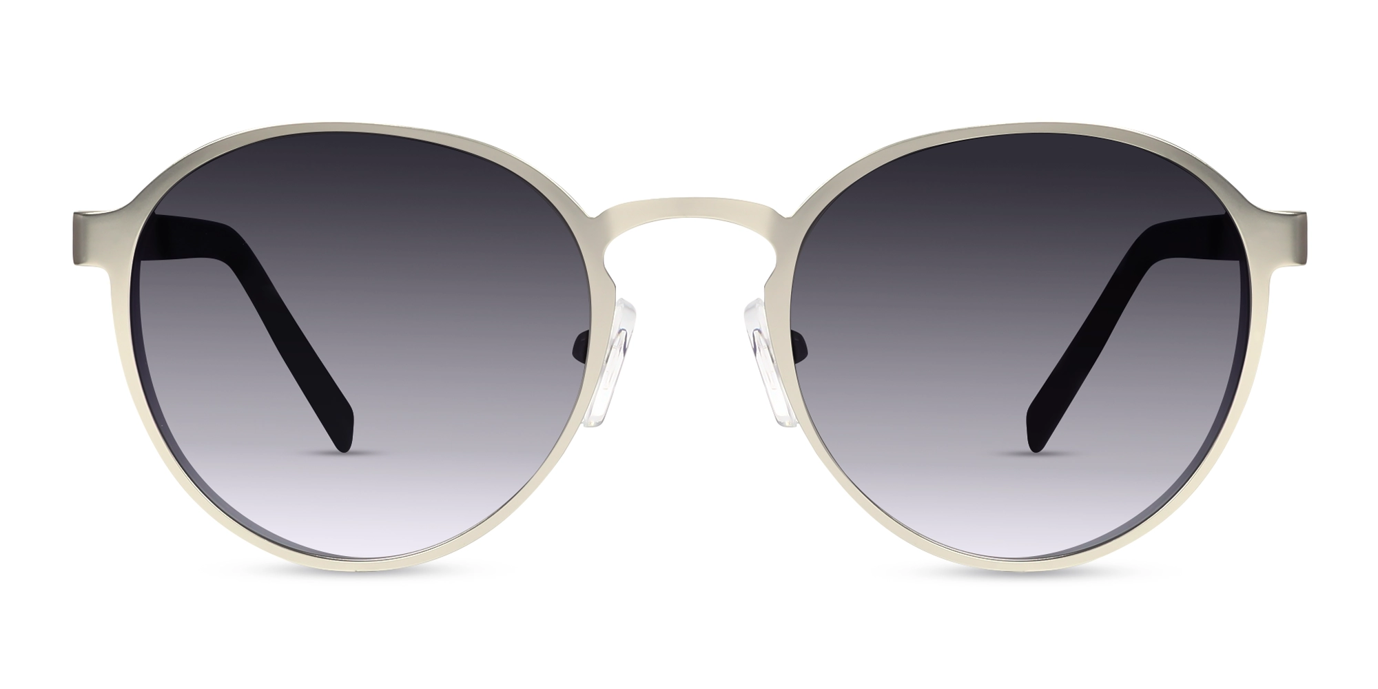 Matte Silver Keyhole Bridge Round Frame Sunglasses 1
