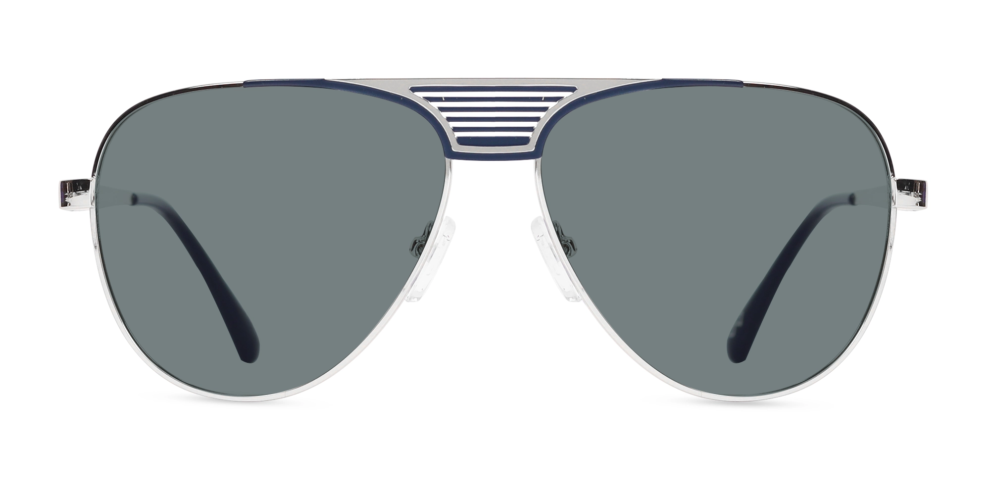 Silver Metal Double Bridge Full Rim Sunglasses 1