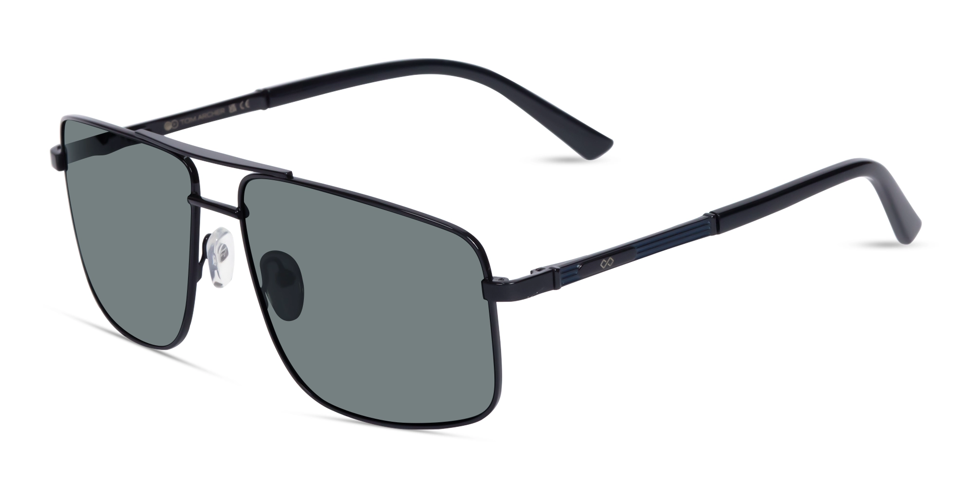 Square Black Pilot Double Bridge Sunglasses 1