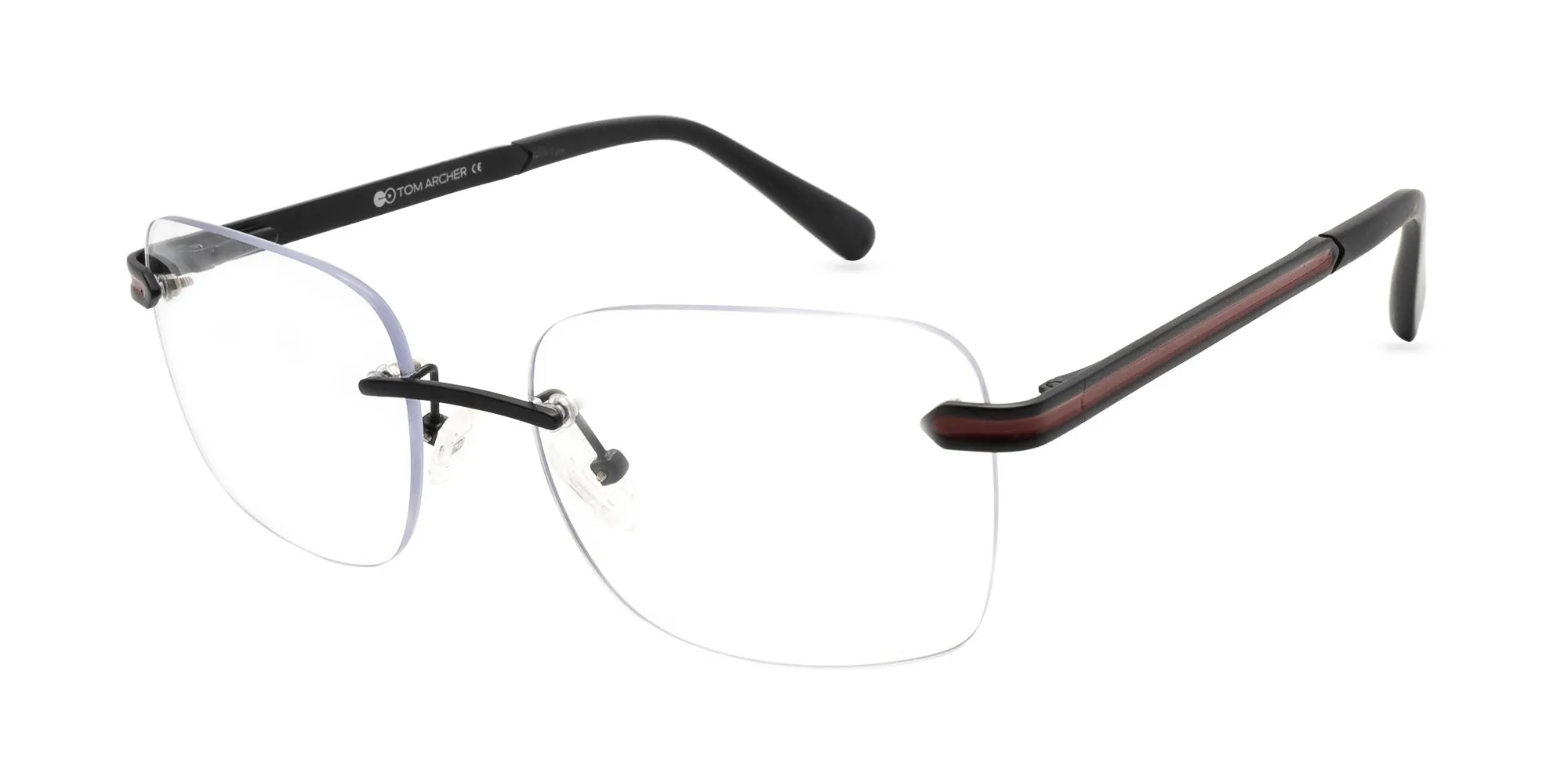 Matte black and red rimless frames-2
