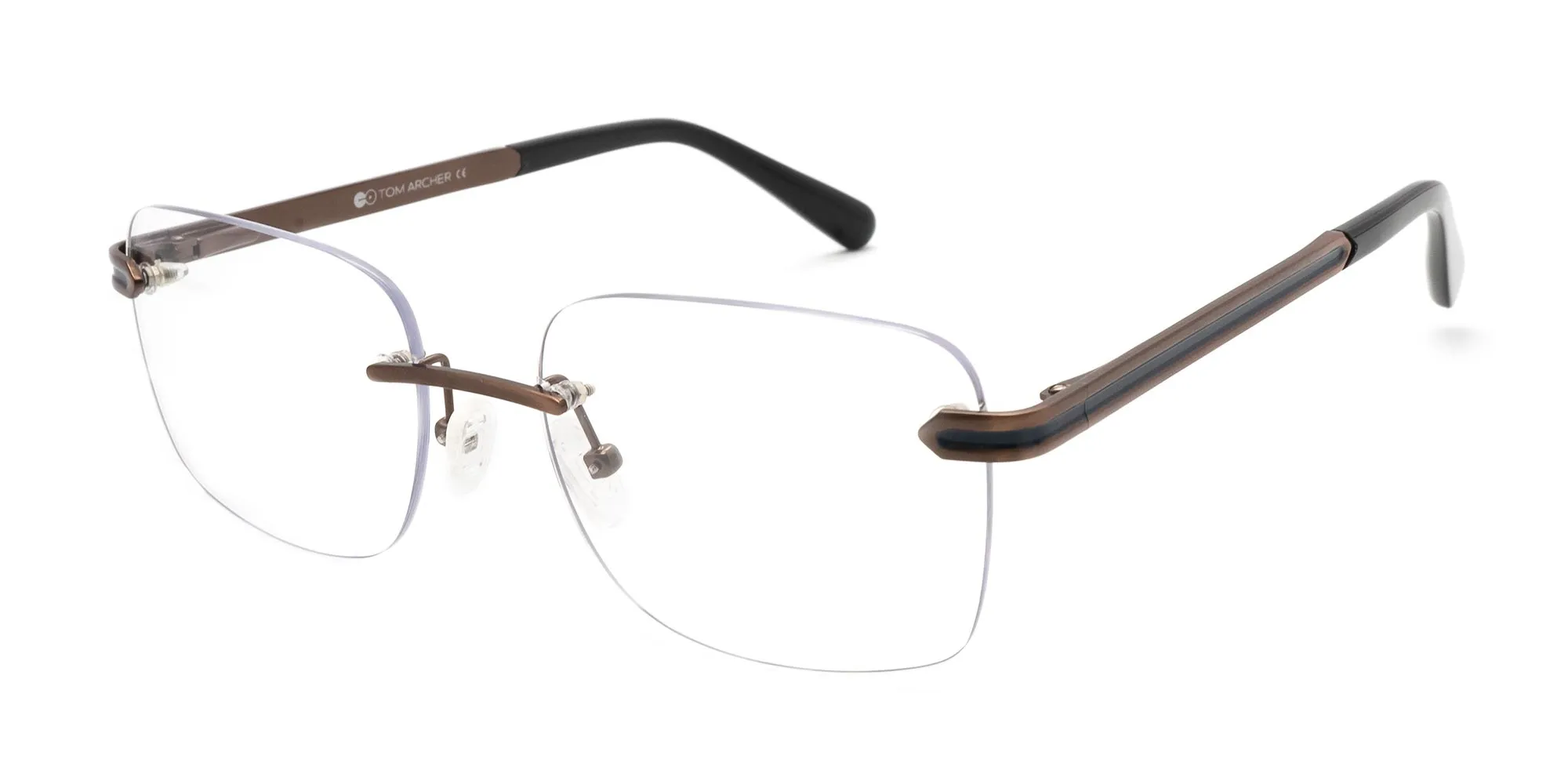 Copper brown and blue rimless frames-2