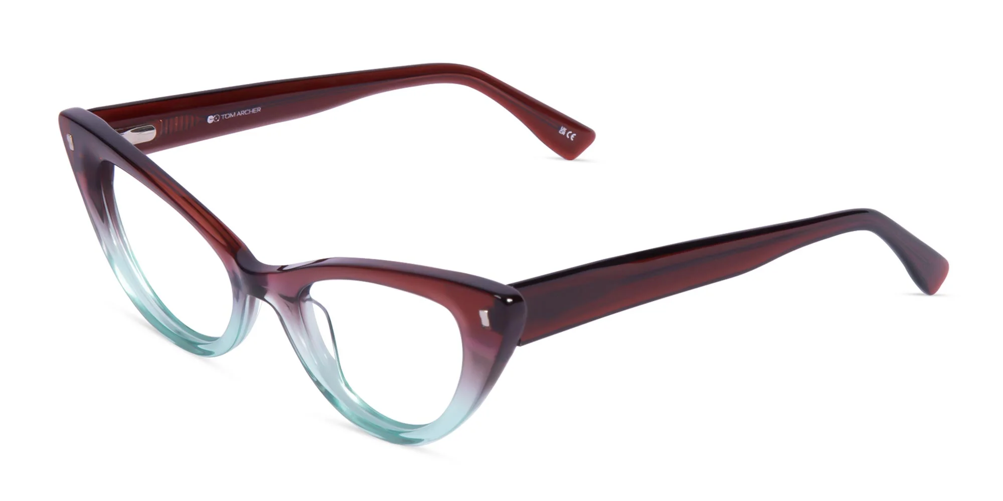 Crystal Brown And Blue Cat Eye Glasses