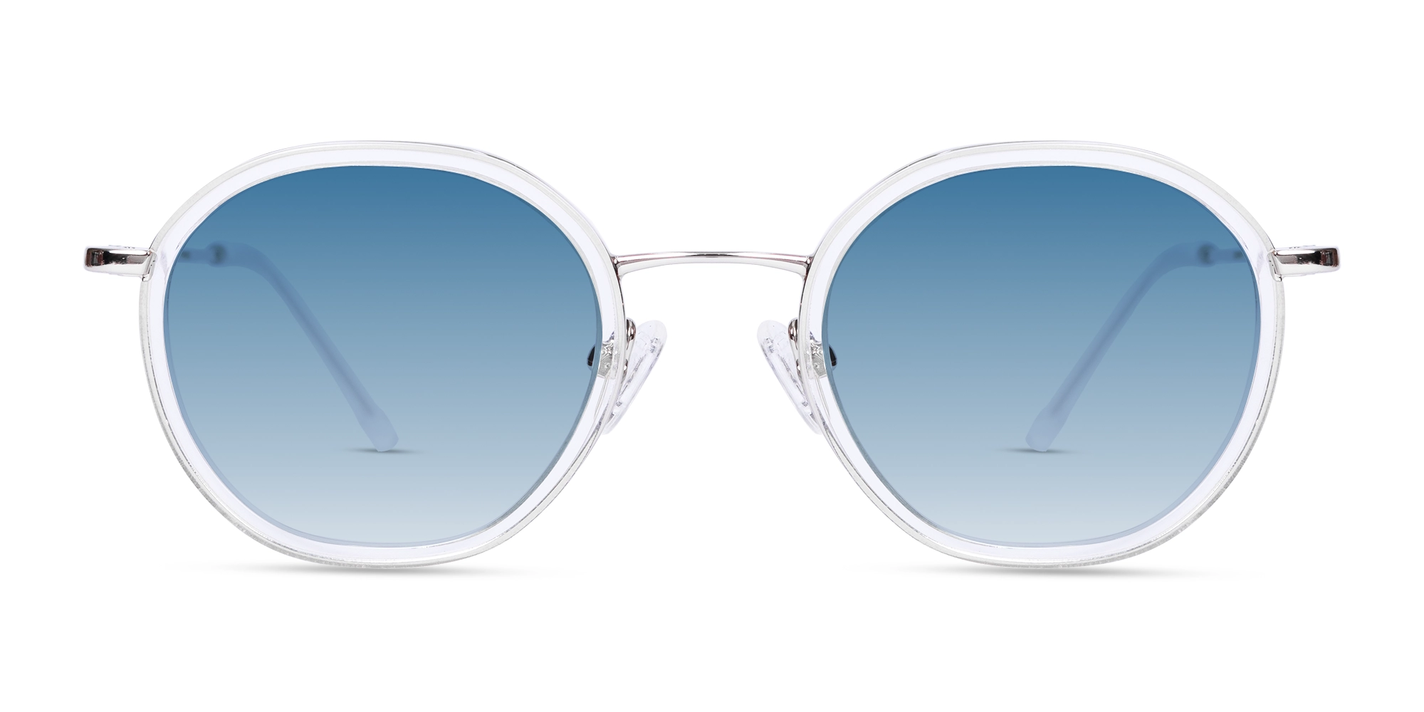 Crystal Clear & Silver Round Sunglasses | Specscart-1