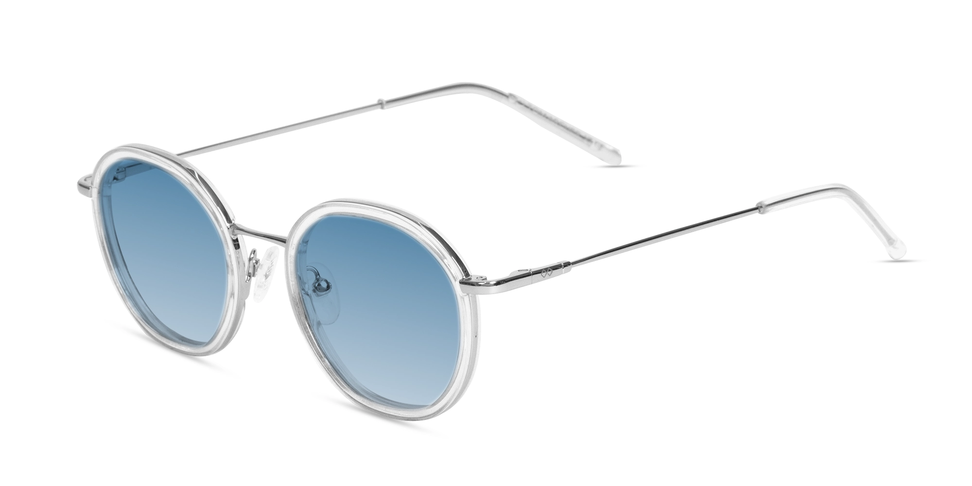 Crystal Clear & Silver Round Sunglasses | Specscart-1