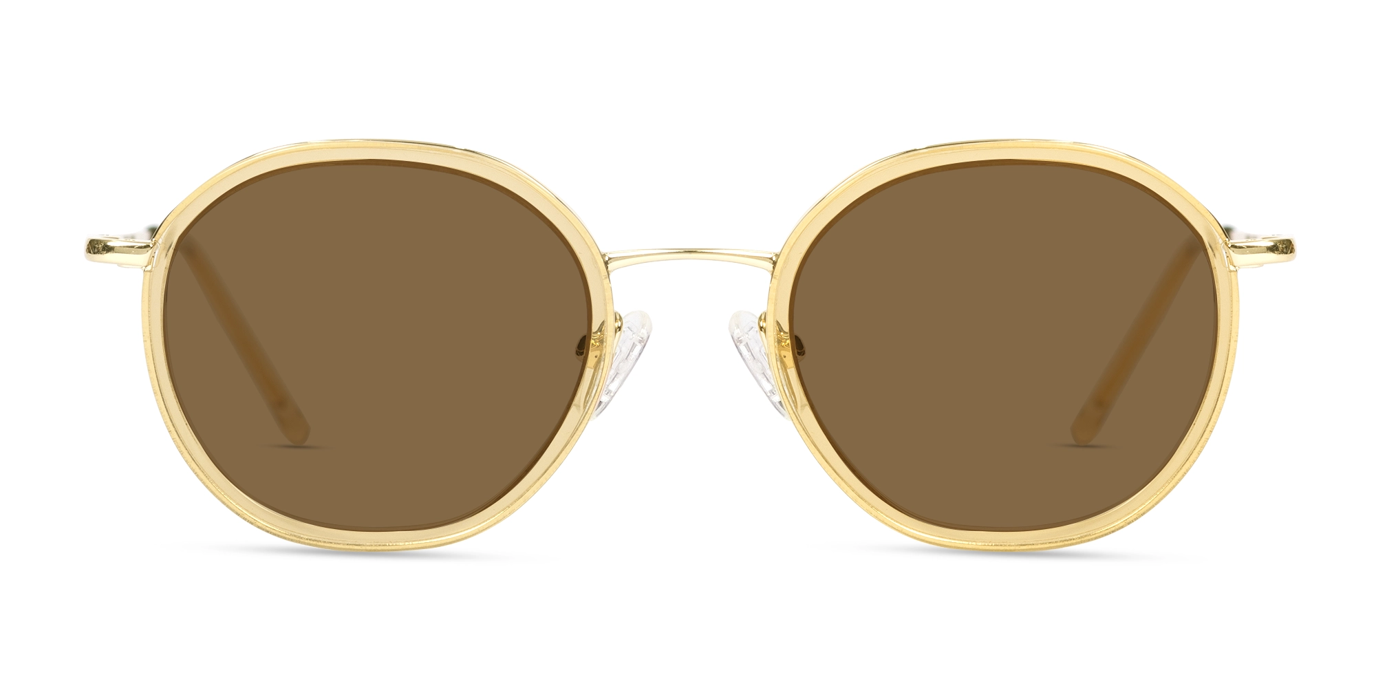 Crystal Champagne Gold Round Sunglasses | Specscart-1
