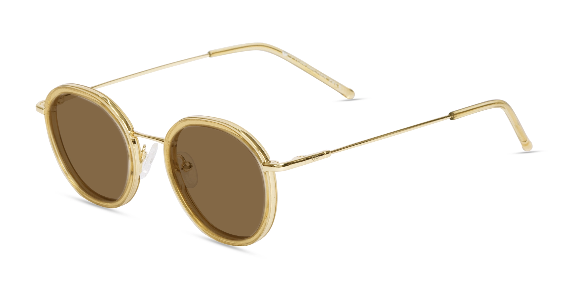 Crystal Champagne Gold Round Sunglasses | Specscart-1