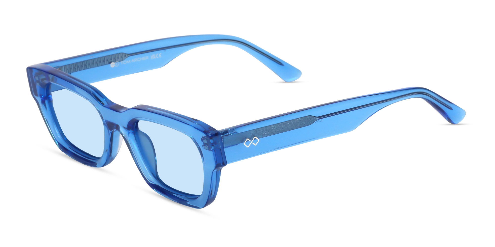 Crystal Azure Blue Acetate Full Rim Rectangle Sunglasses