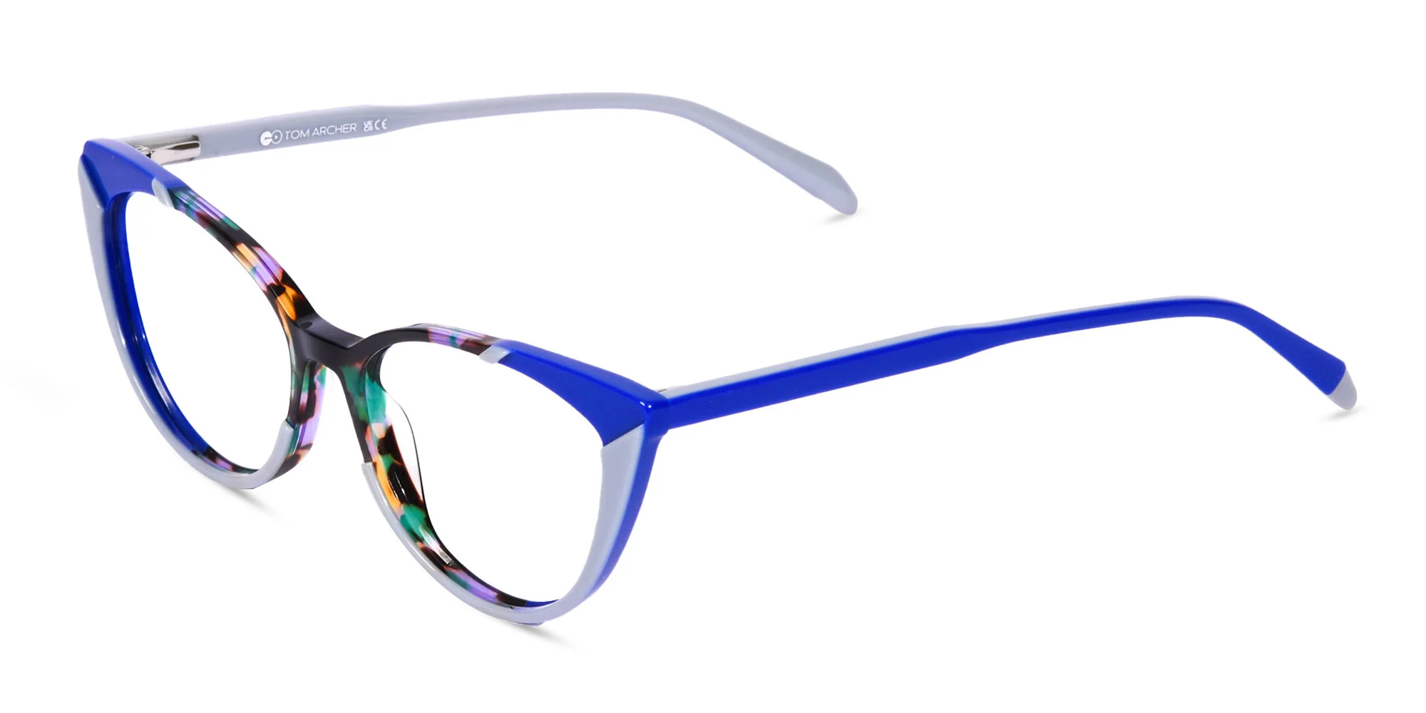 Blue Marble and Milky Grey Cat Eye Glasses-1