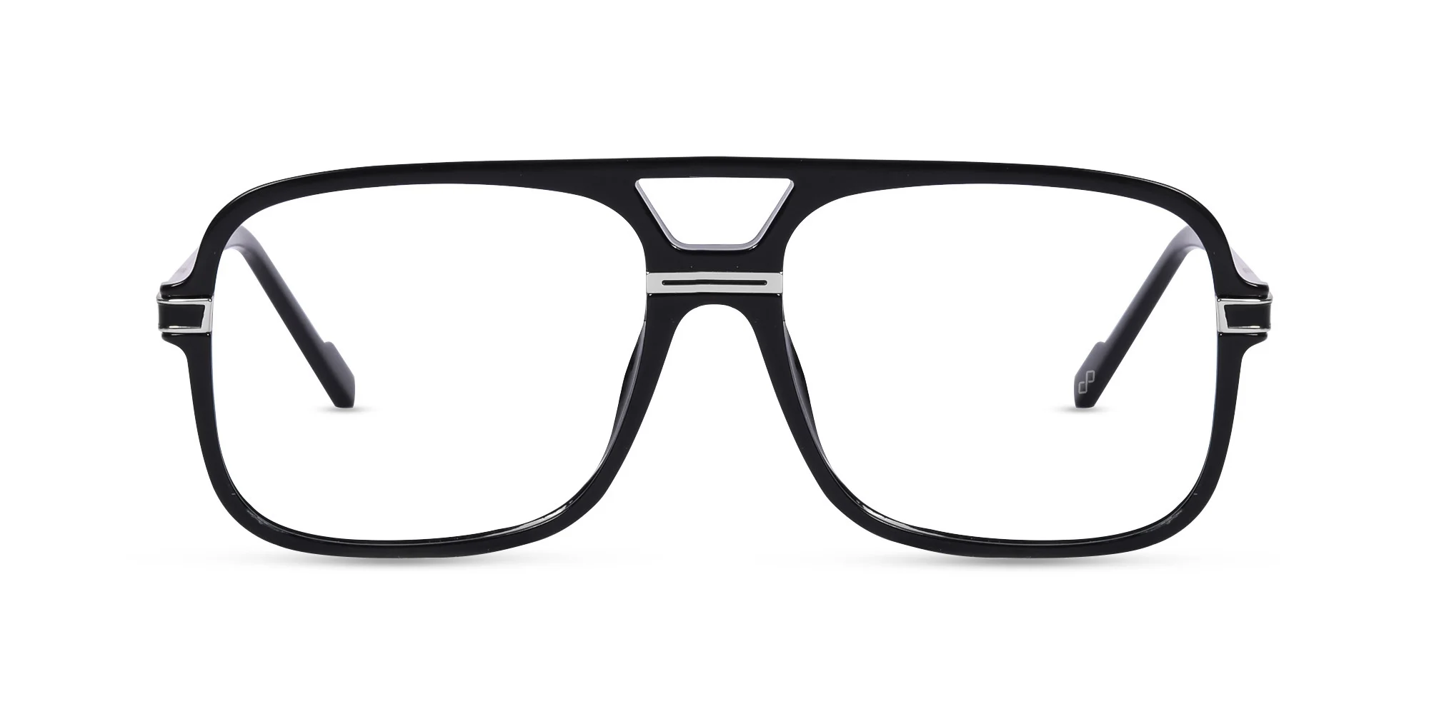Rectangular Matte Black Double Bridge Glasses