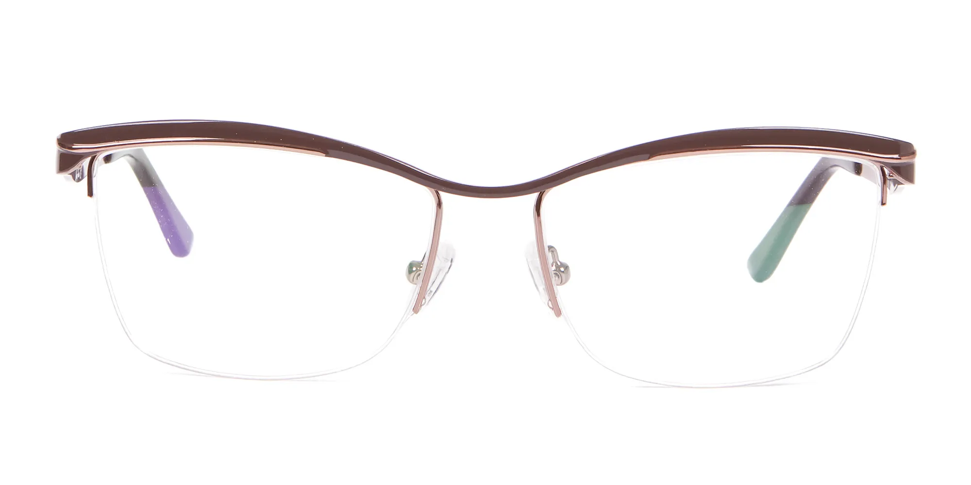 Glossy Brown Browline Half-Rimmed Glasses-2