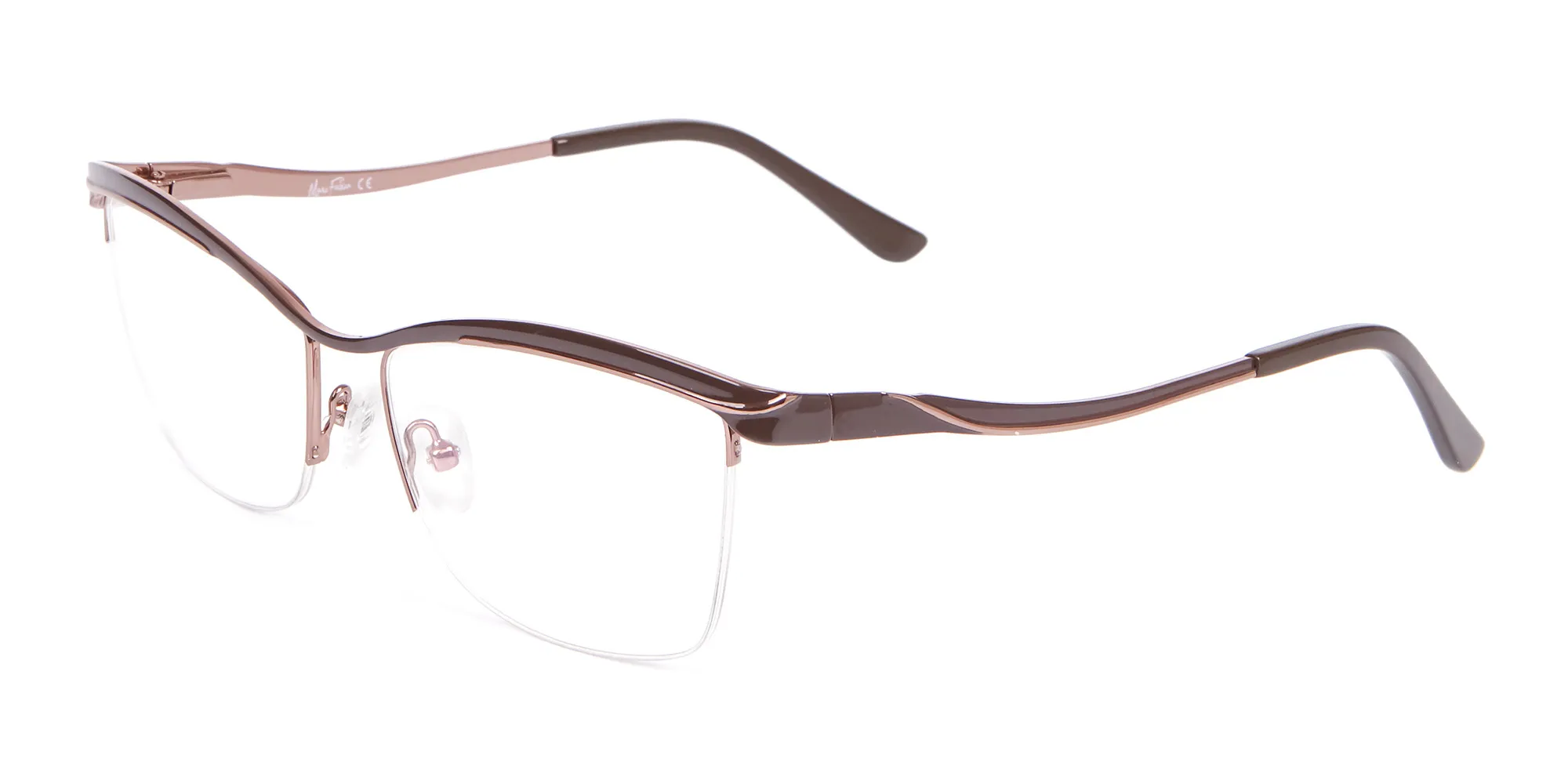 Glossy Brown Browline Half-Rimmed Glasses-2