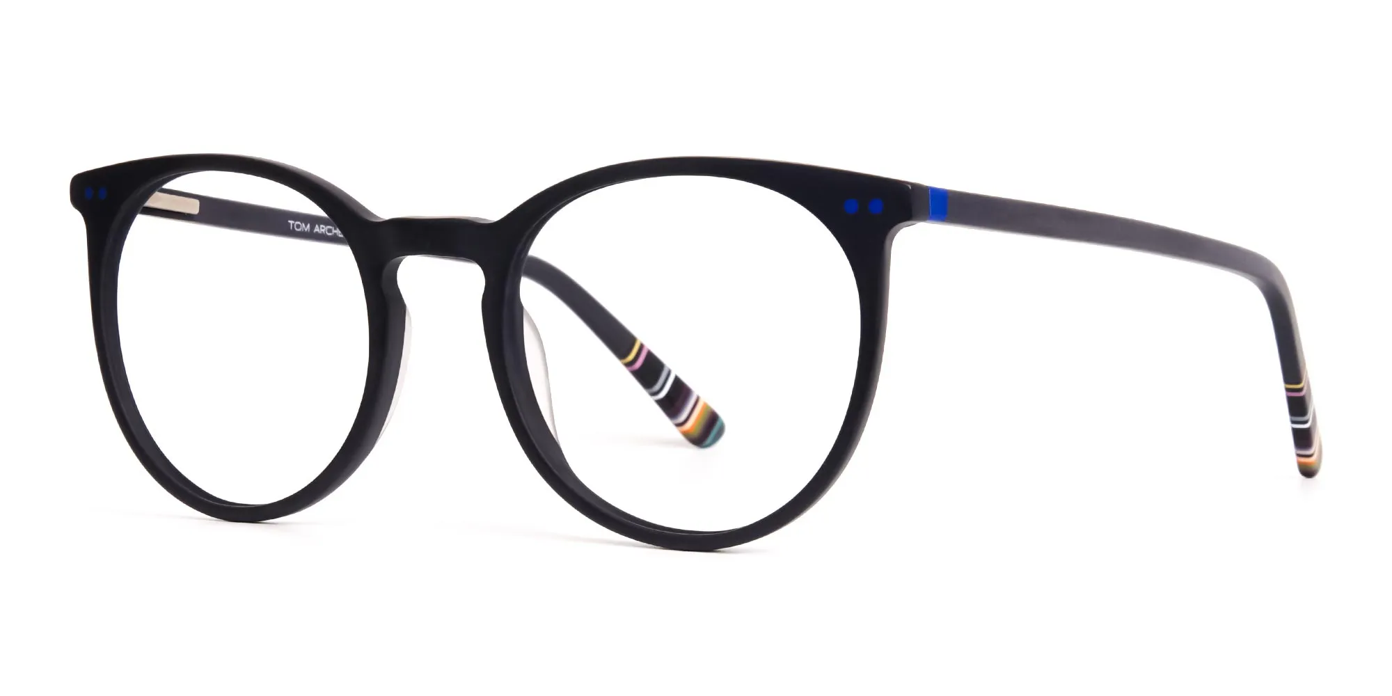 matte black indigo blue designer round glasses frames