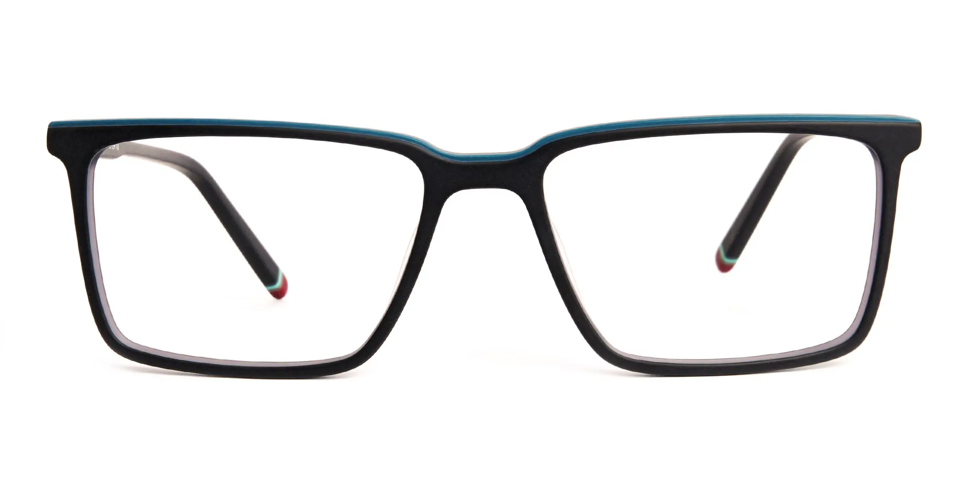 black and teal rectangular glasses frames