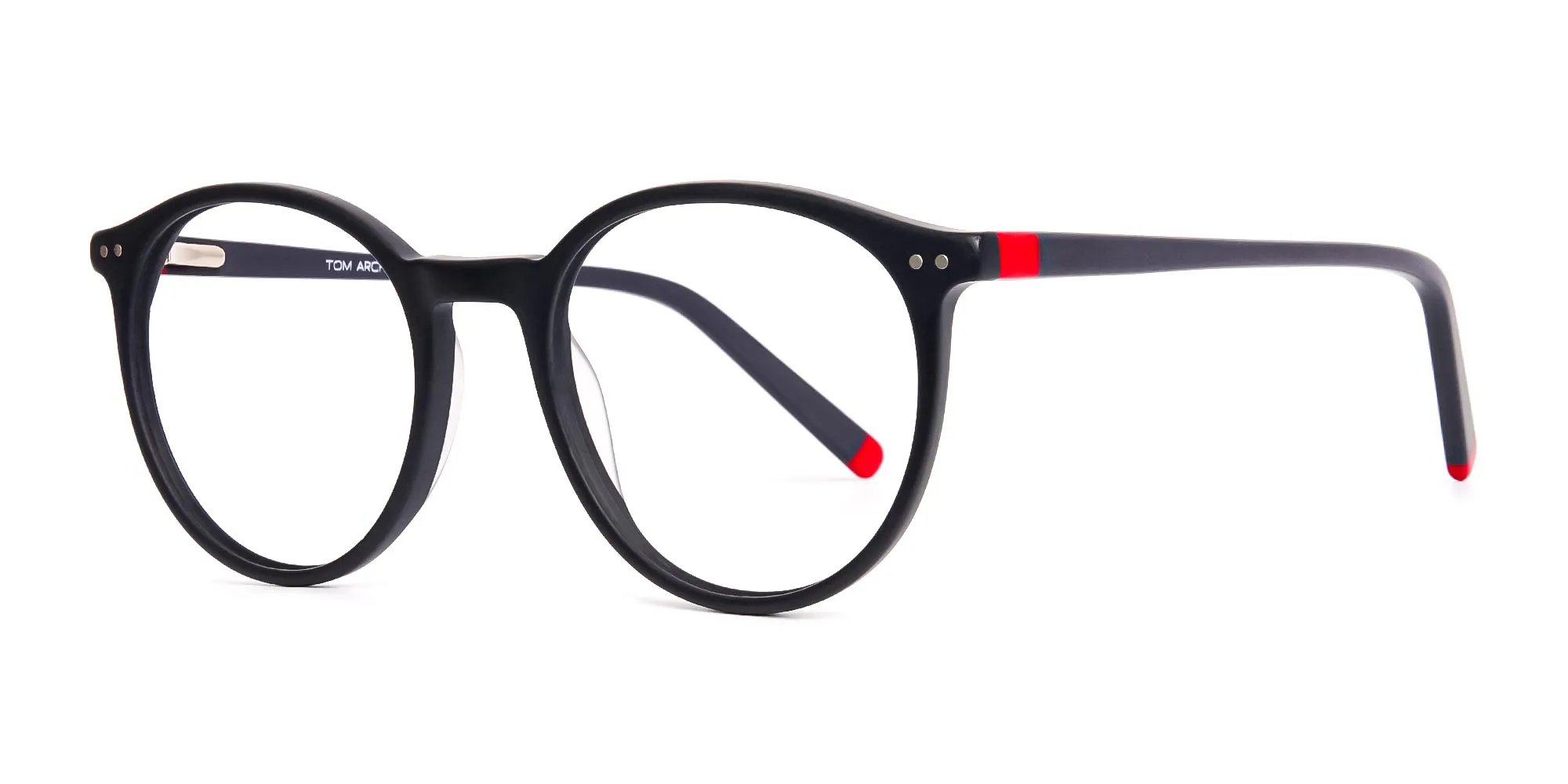 matte black and red round glasses frames-2