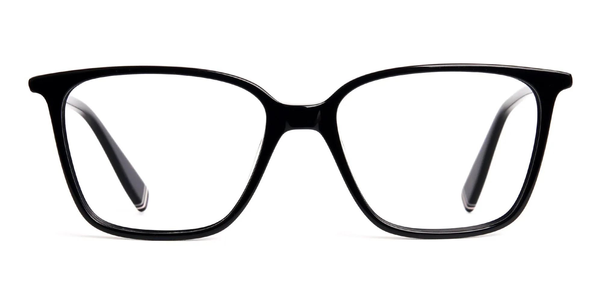 black glasses in rectangular cat eye frames
