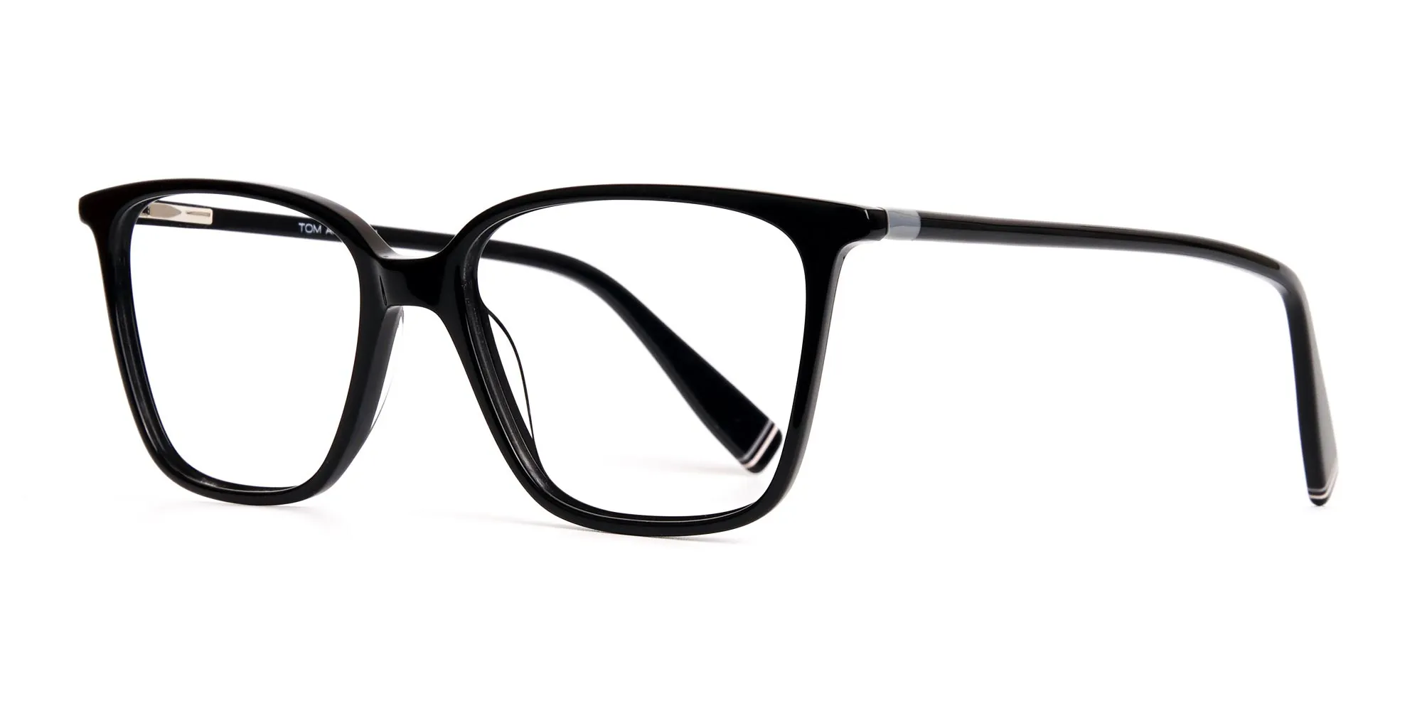 black glasses in rectangular cat eye frames
