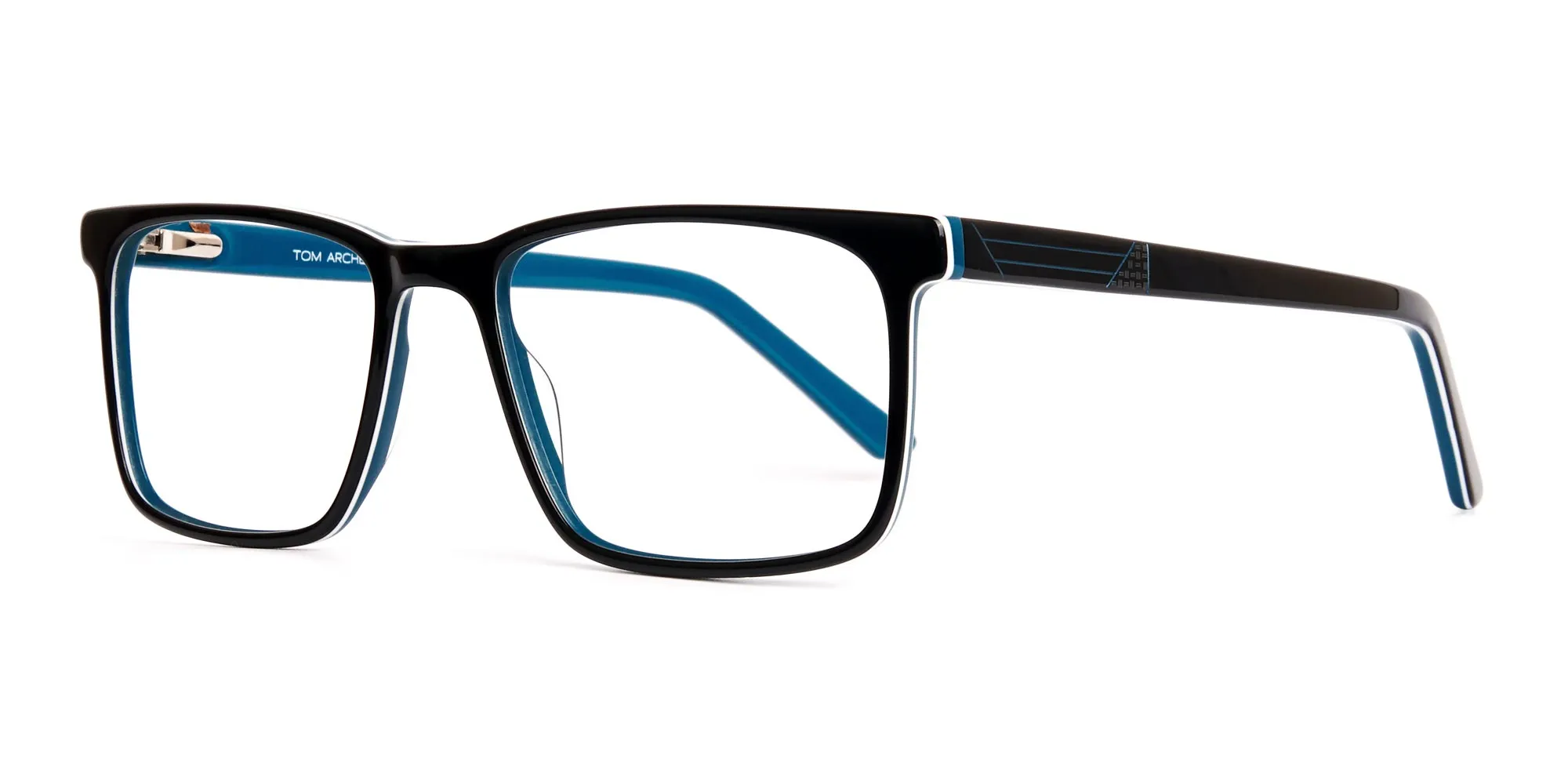 designer Black and teal rectangular glasses frames