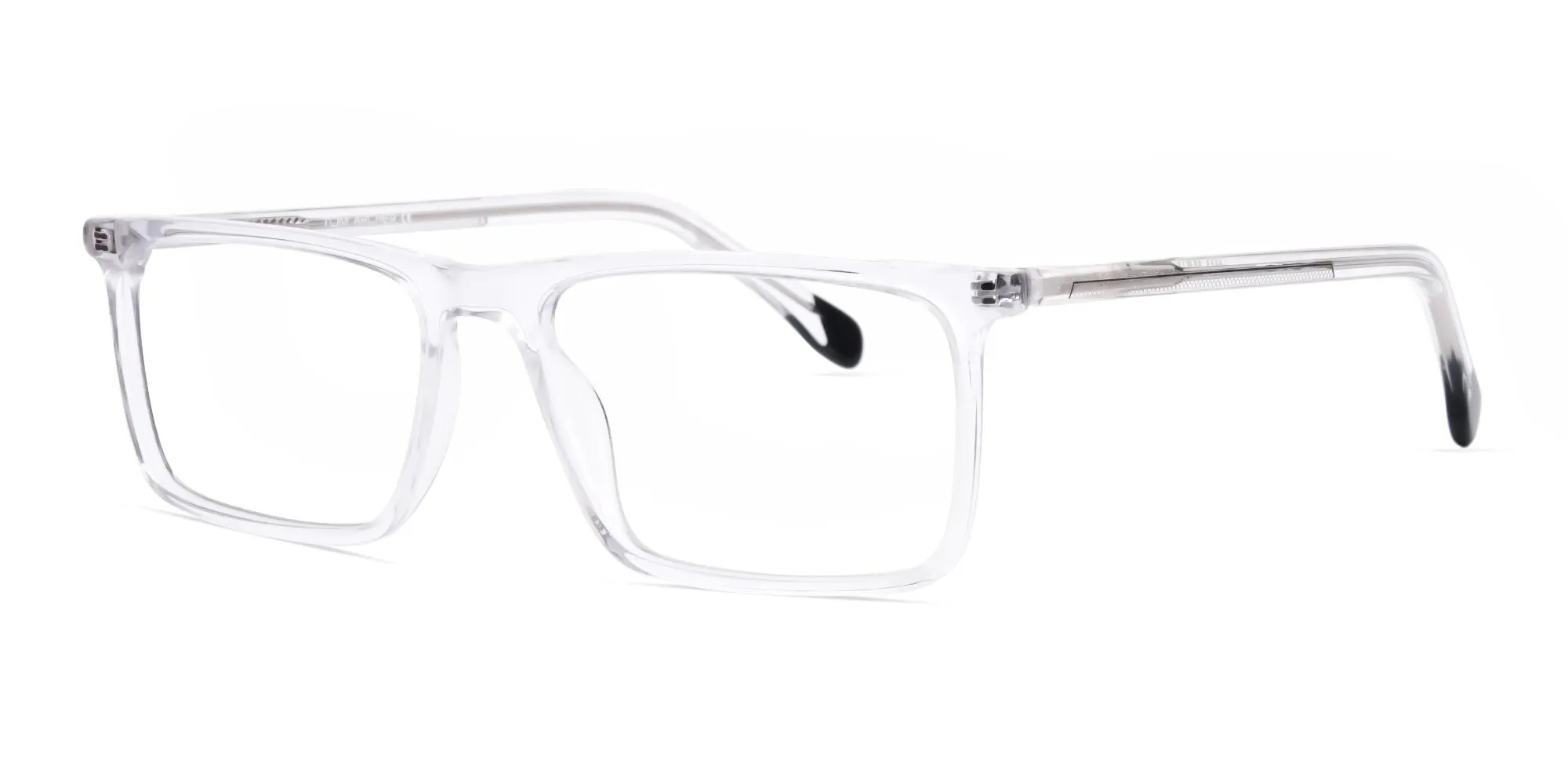 transparent and black rectangular glasses frames