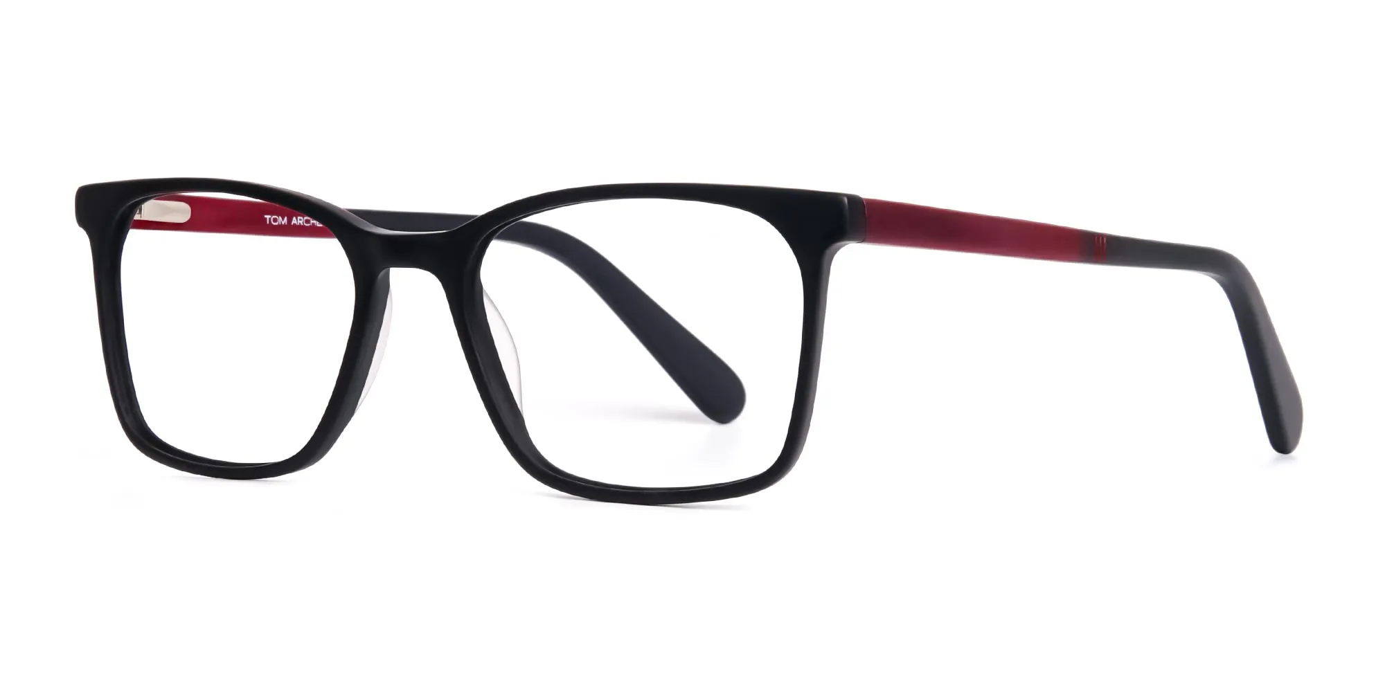 matte grey and red rectangular glasses frames-2