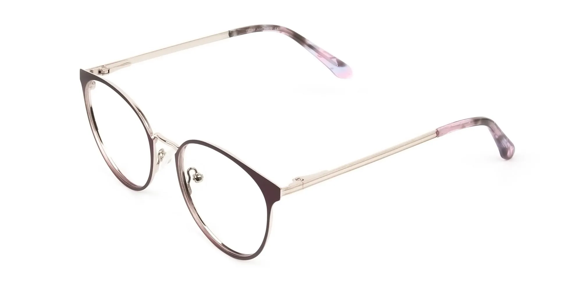 Silver Burgundy Red Spectacle Frames in Round  