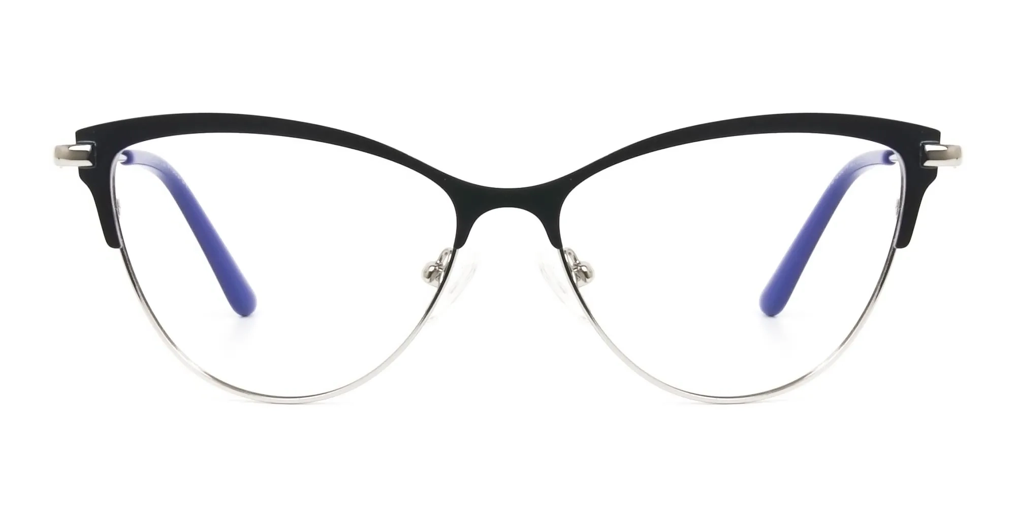 Navy Blue and Silver Metal Cat Eye Glasses  