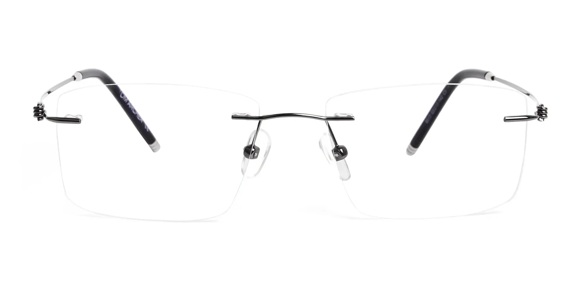 gunmetal rectangular rimless titanium glasses frames-1