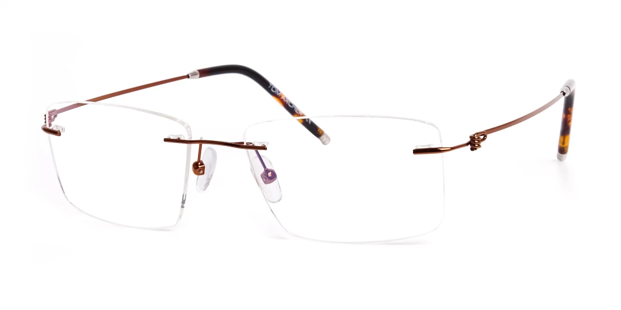 brown rectangular rimless titanium glasses frames-1