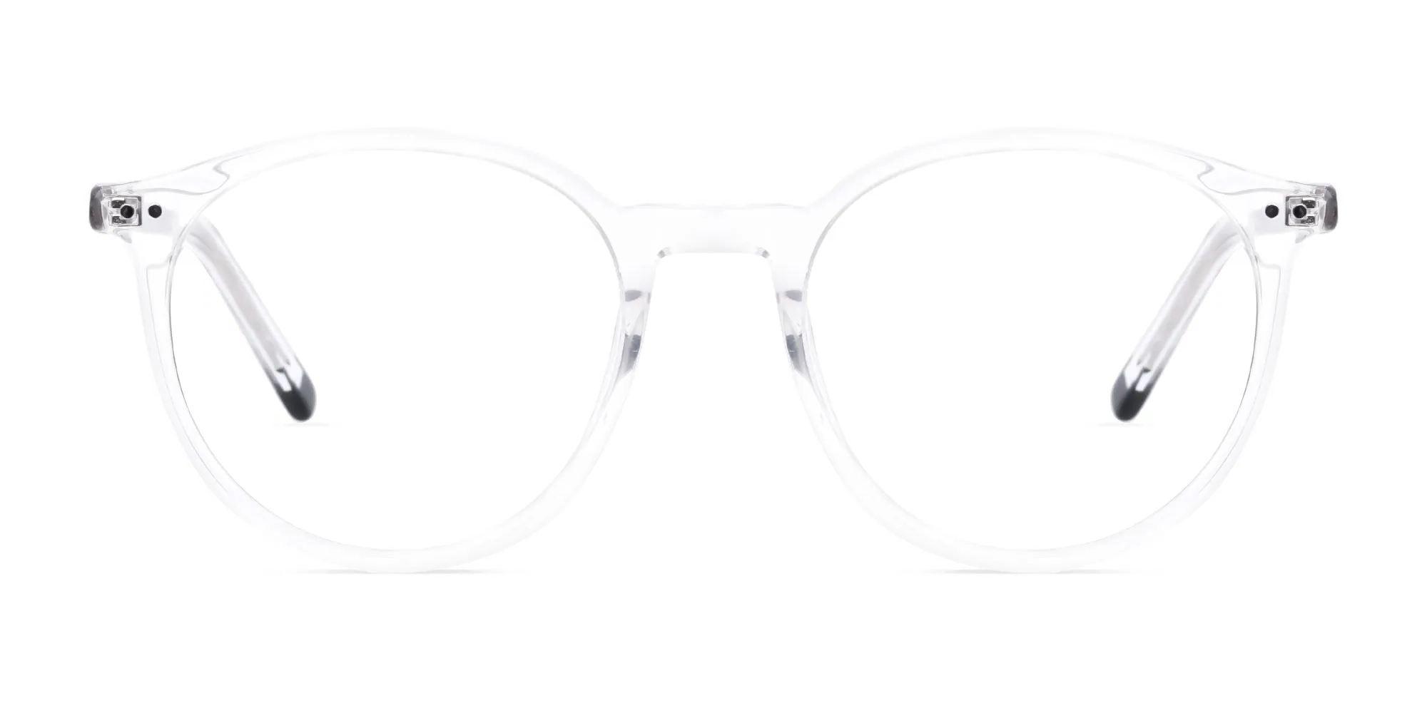 transparent and black round glasses frames