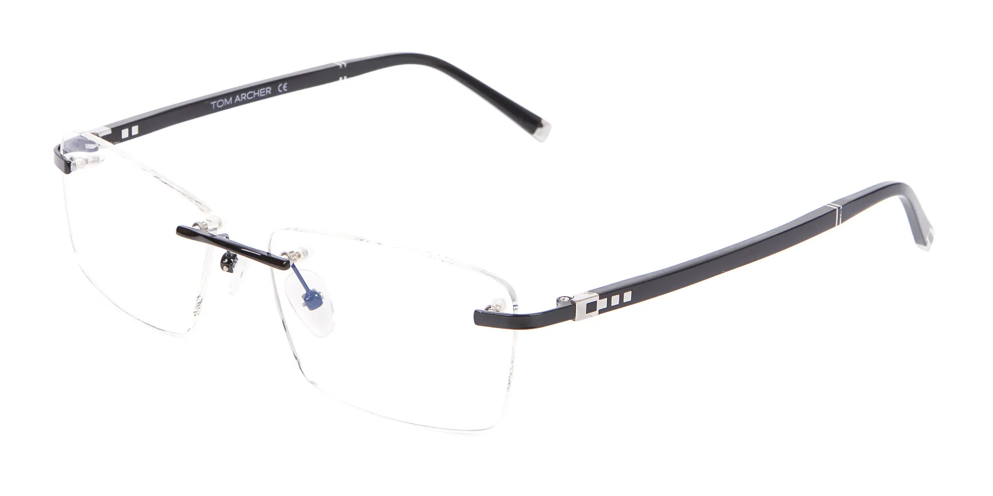 Fine Rectangular Rimless Frame Black-2