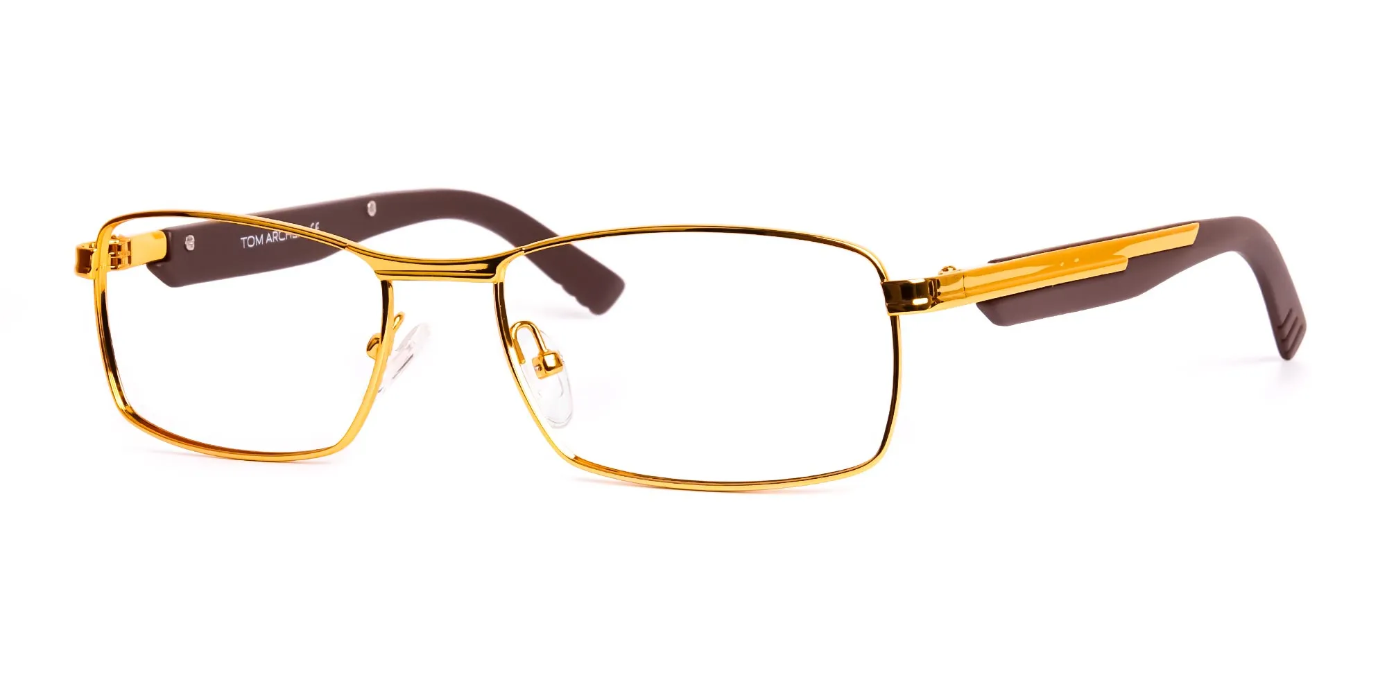 gold and matte brown rectangular glasses frames-2