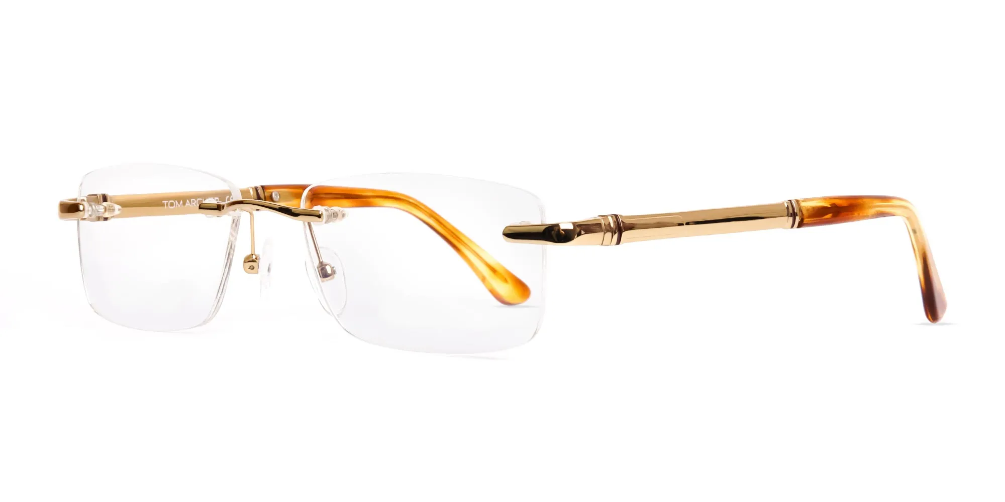 champagne gold rectangular rimless titanium glasses frames-2