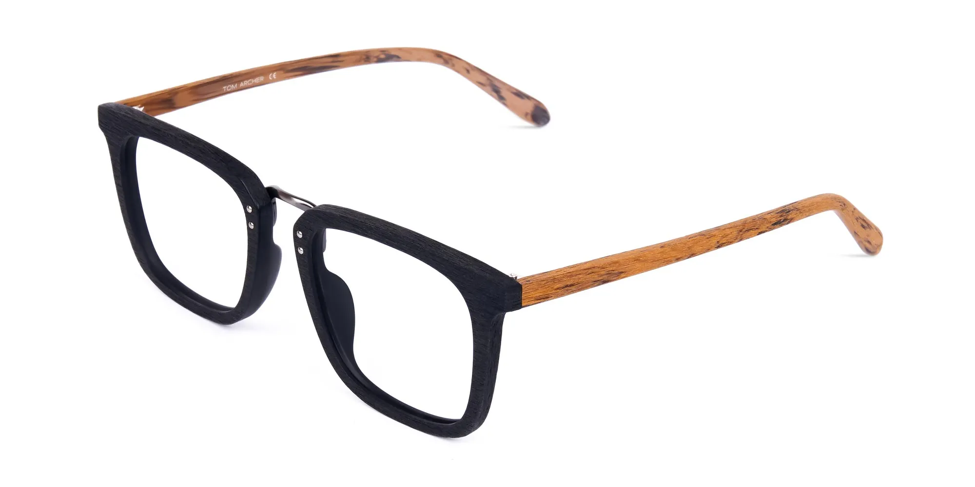 Black and Brown Full Rim Wooden Glasses-1