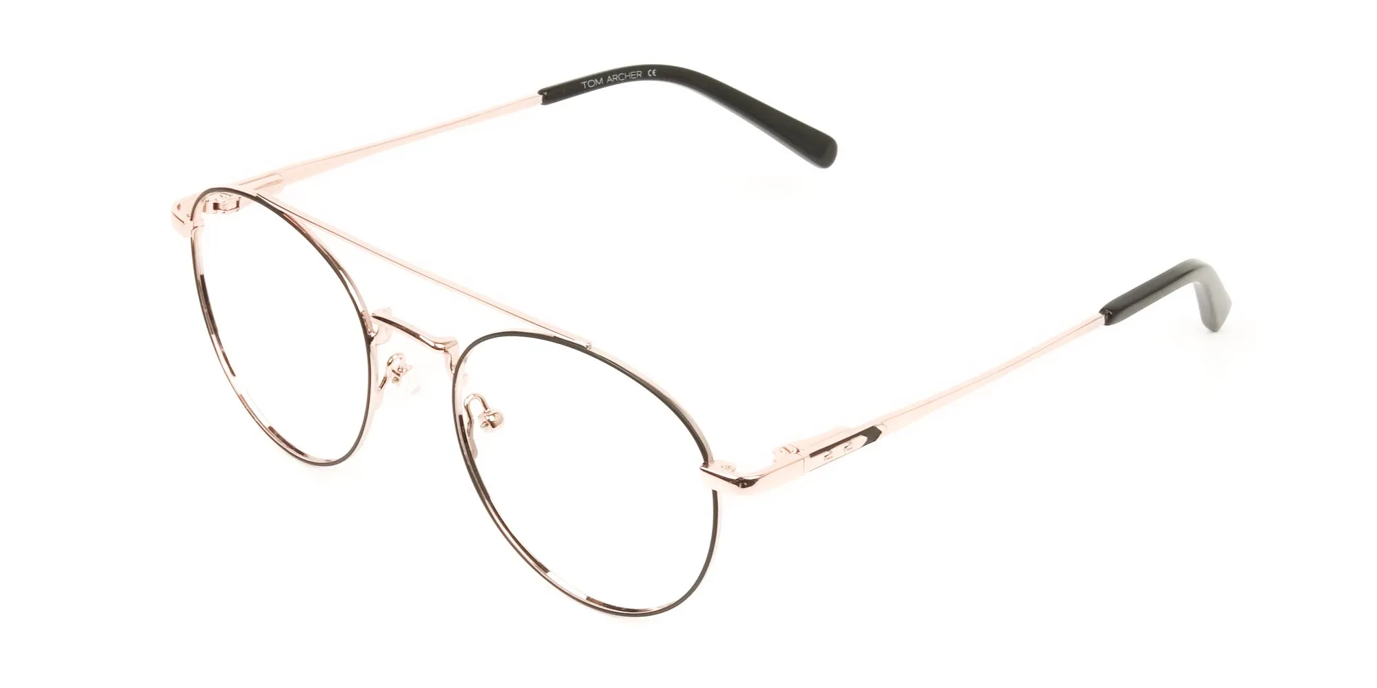 Black & Rose Gold Round Pilot Glasses - 2