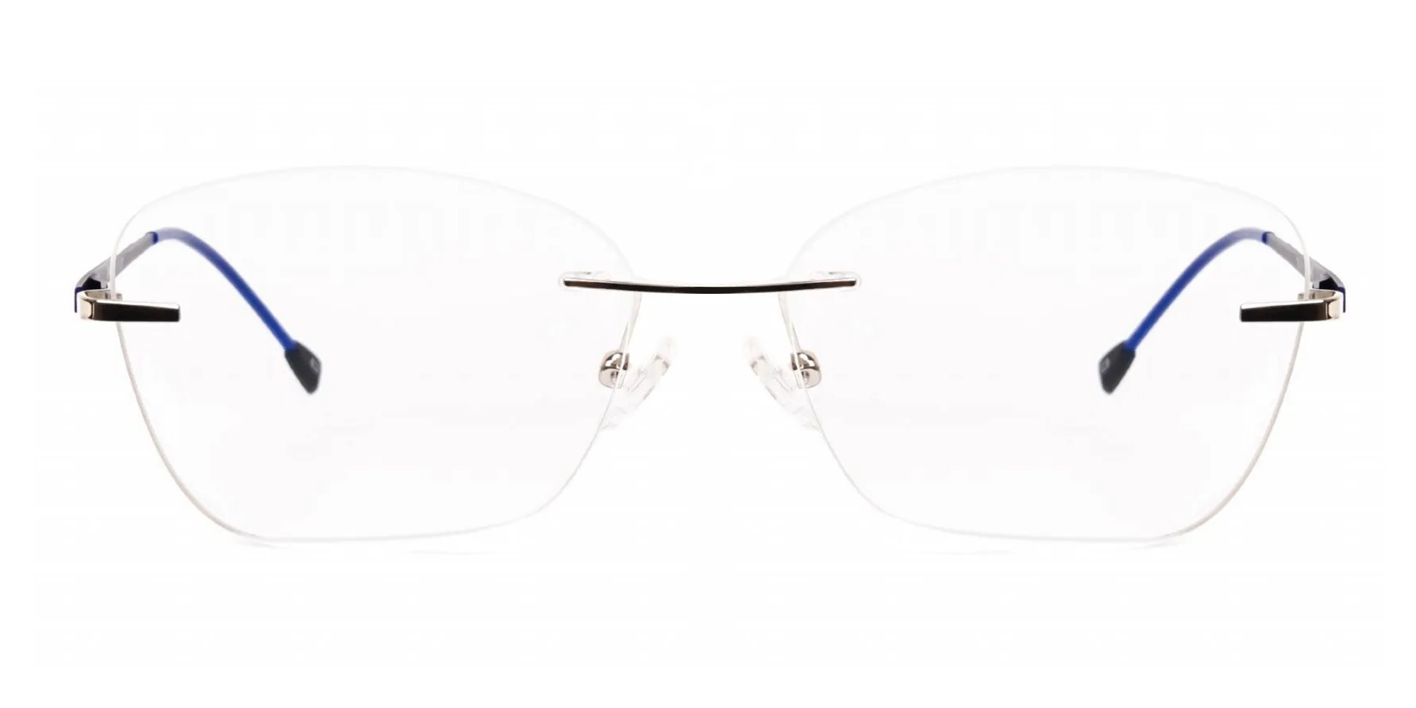 silver and blue cateye rimless glasses frames-2