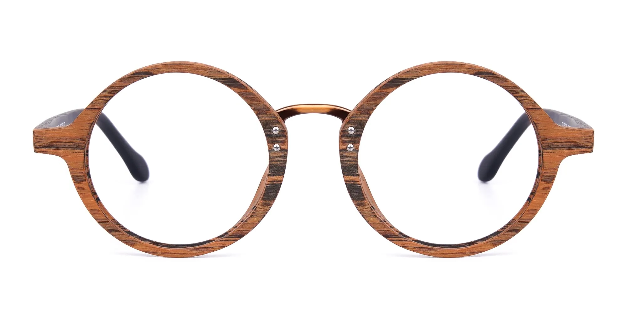 Elm Brown Round Full Rim Wooden Glasses-2