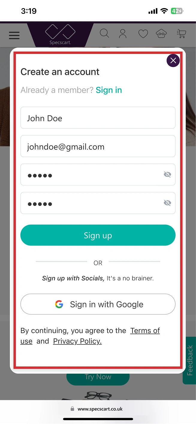 How do I create a Specscart account?