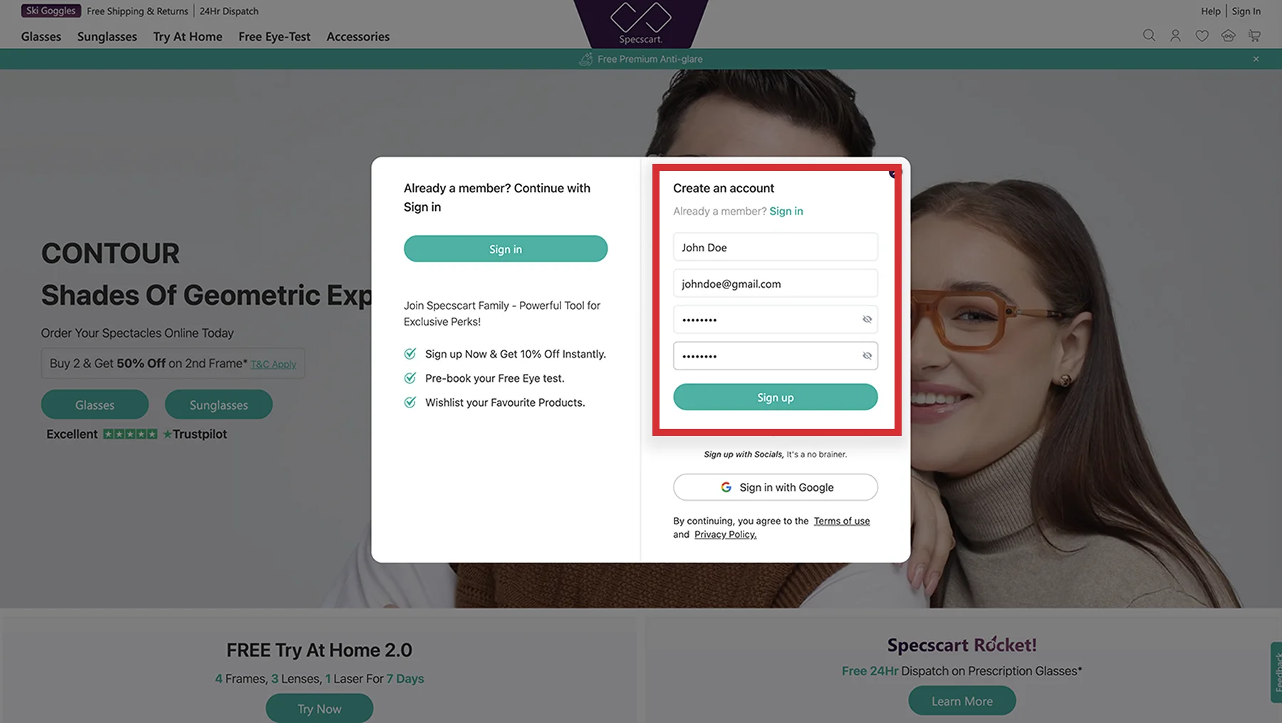 How do I create a Specscart account?