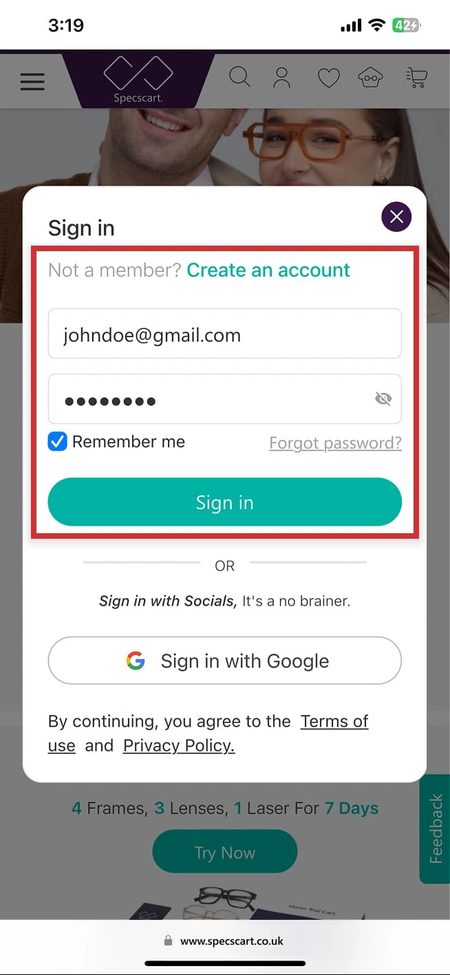 How do I log in to my Specscart account?