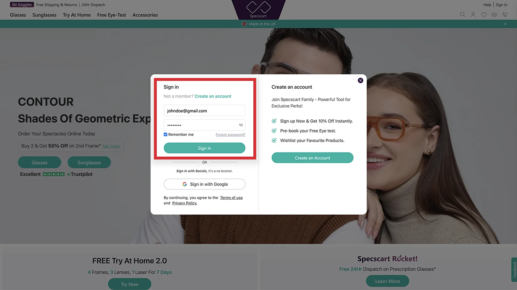How do I log in to my Specscart account?