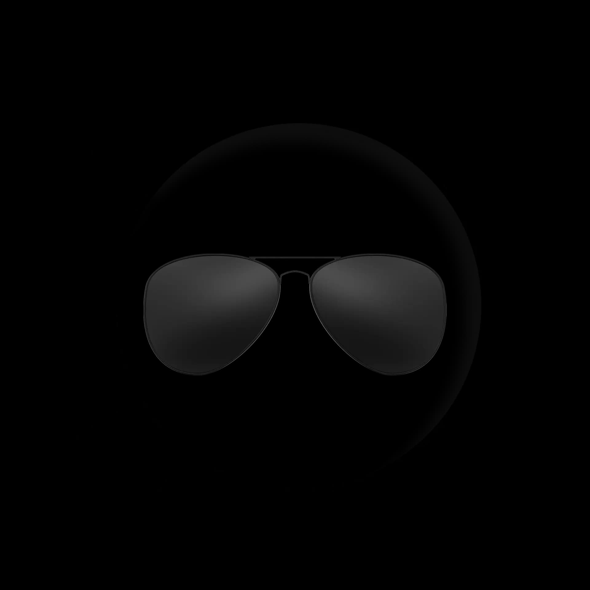 Specscart Transitions lenses icon showing pilot glasses in their fully dark outdoor state within a black circle, illustrating light-adaptive technology.